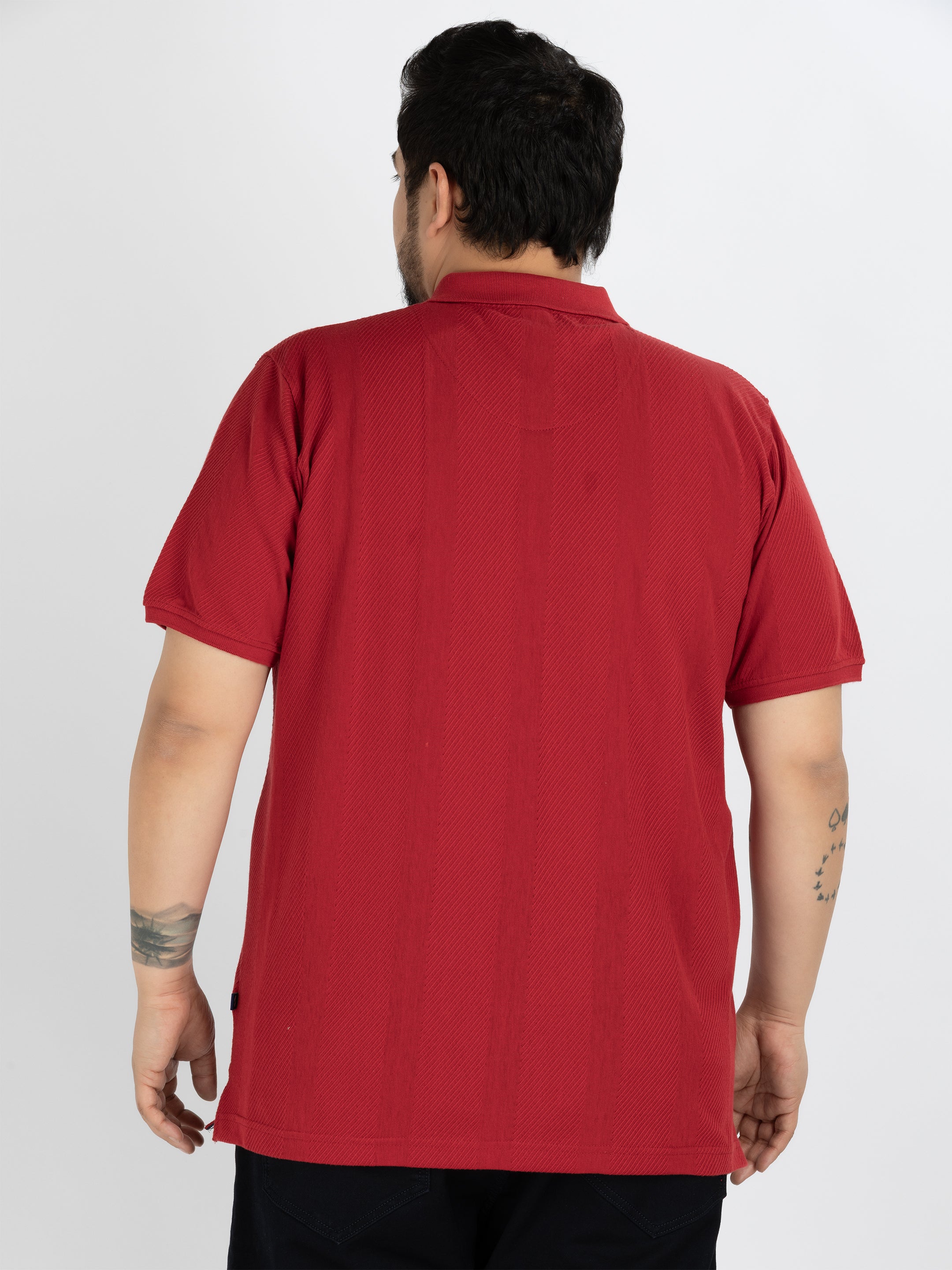 WHATZ Vertical Textured Jacquard Polo T-shirt For Men