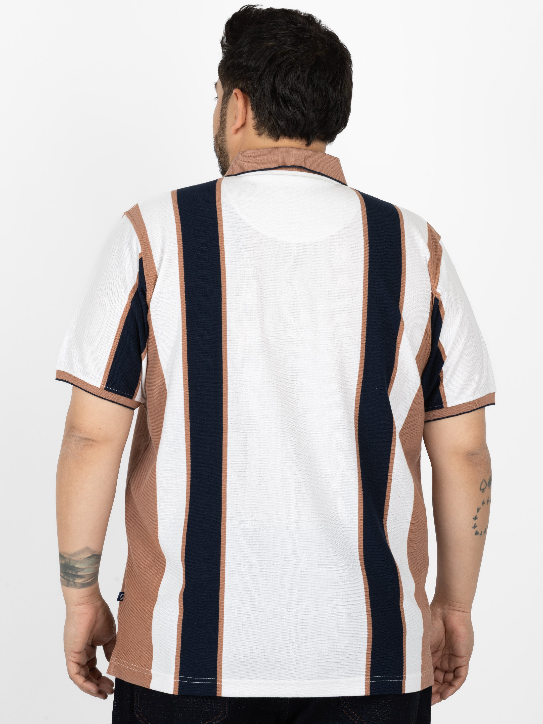 WHATZ Heritage Panel Stripe Polo T-Shirt for Men