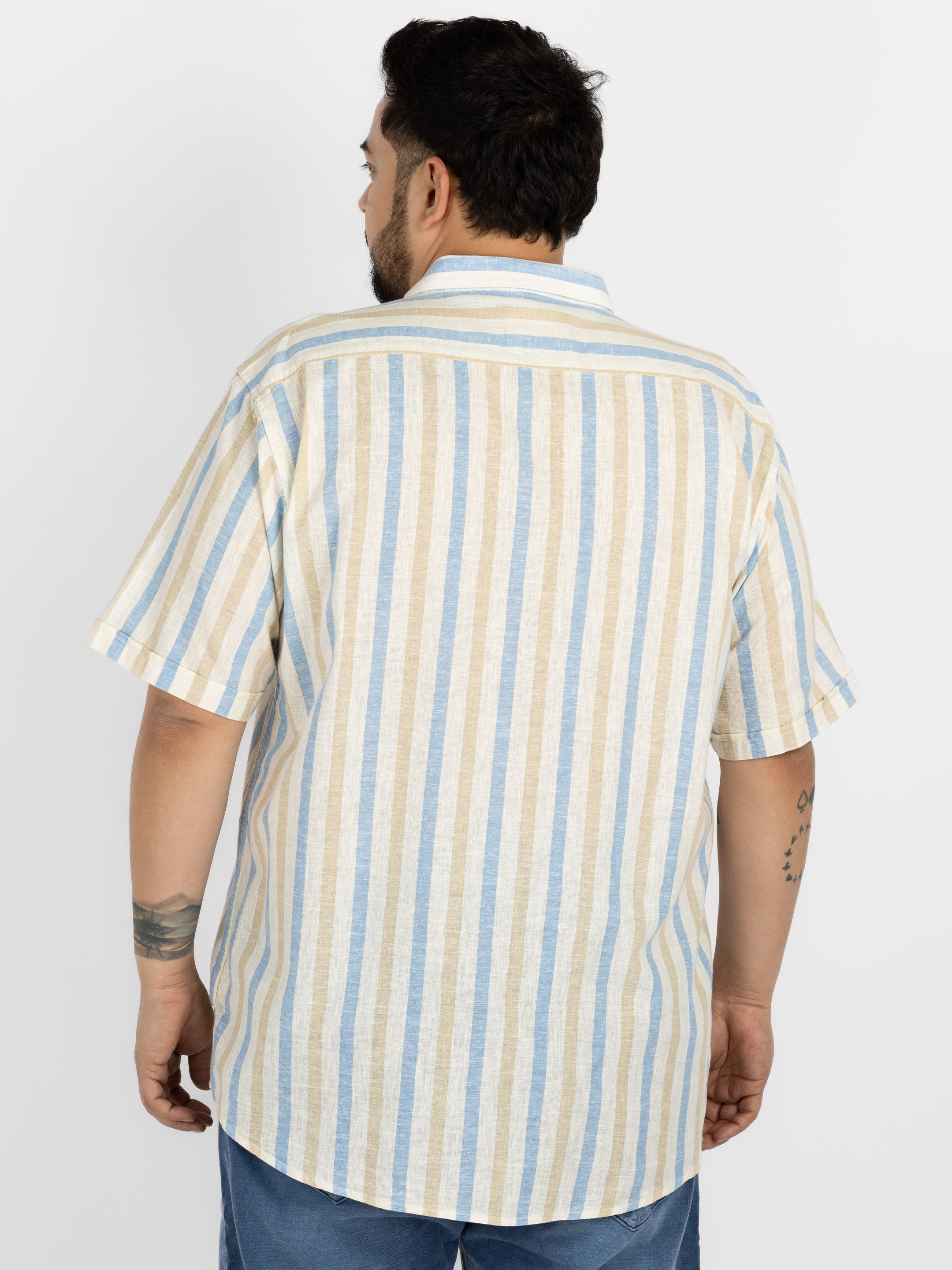 WHATZ Pastel Vertical Stripe Half Sleeve Shirt For Men