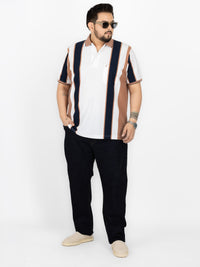 WHATZ Heritage Panel Stripe Polo T-Shirt for Men