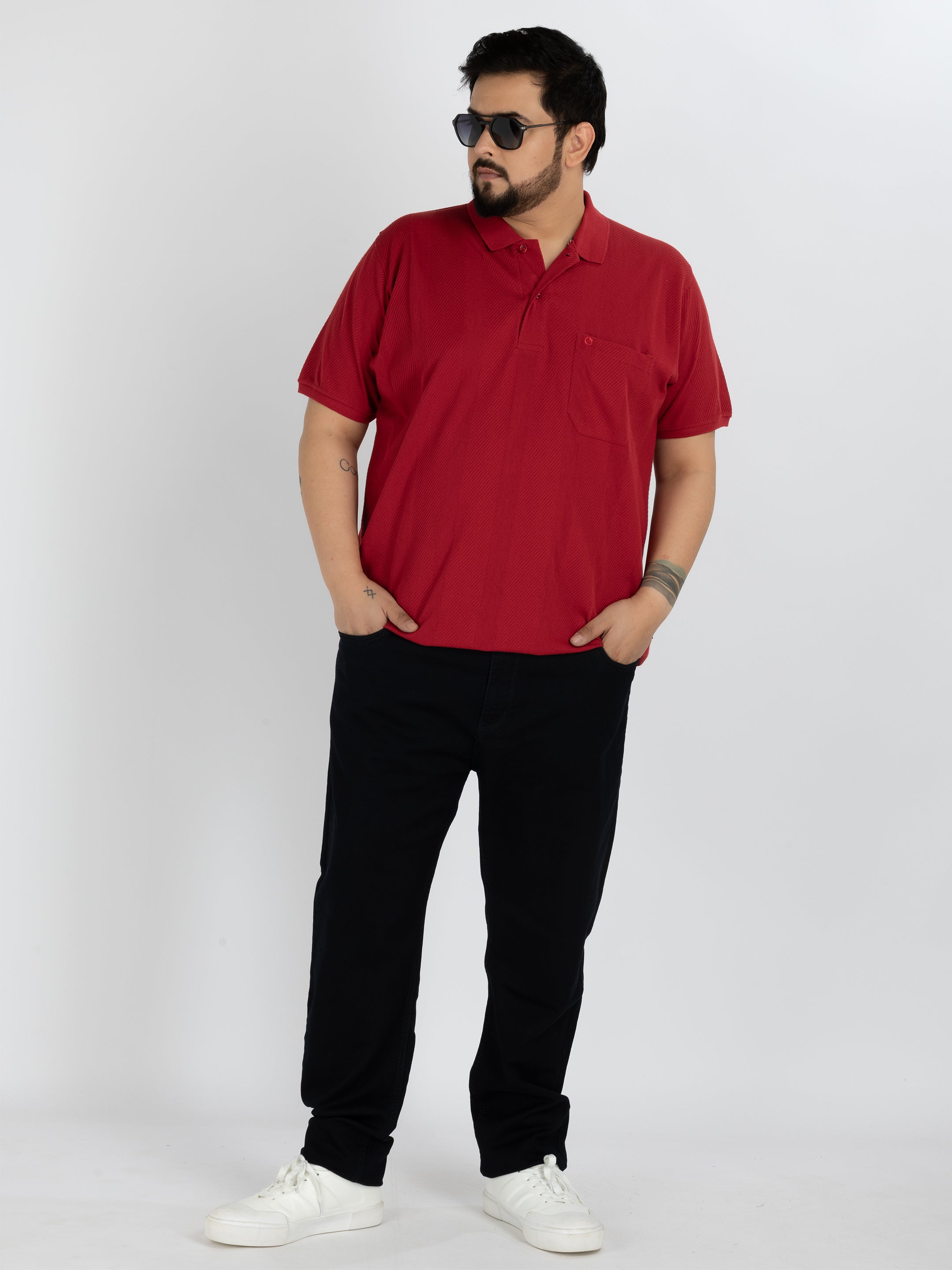 WHATZ Vertical Textured Jacquard Polo T-shirt For Men