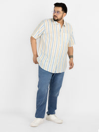 WHATZ Pastel Vertical Stripe Half Sleeve Shirt For Men