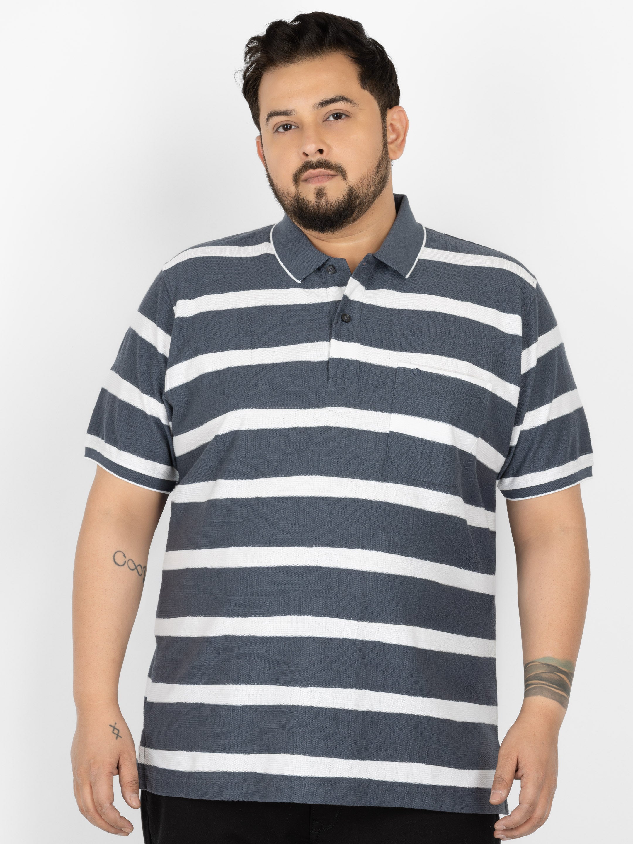 WHATZ Urban Stripe Jacquard Polo T-shirt For Men