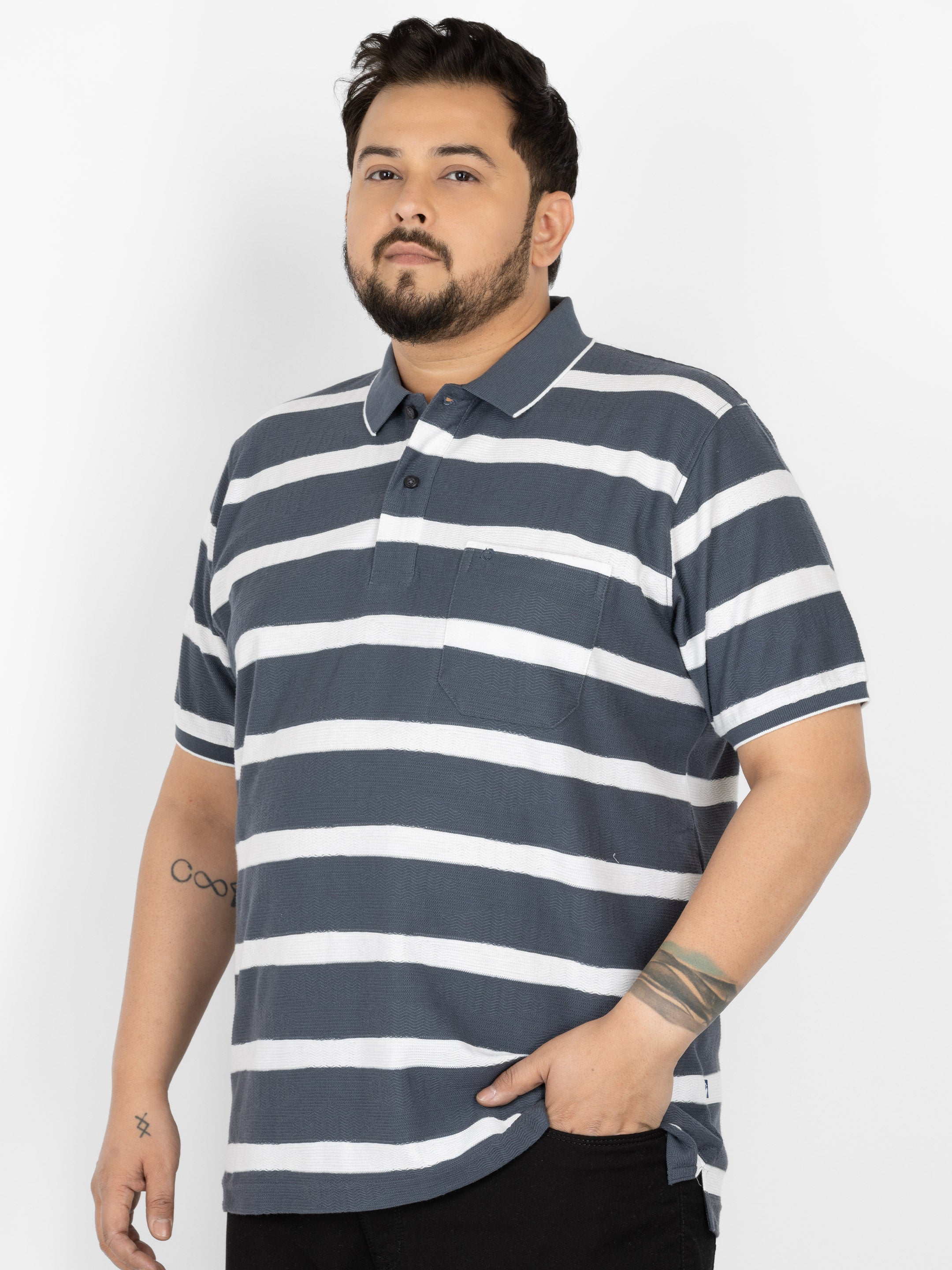WHATZ Urban Stripe Jacquard Polo T-shirt For Men