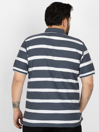 WHATZ Urban Stripe Jacquard Polo T-shirt For Men