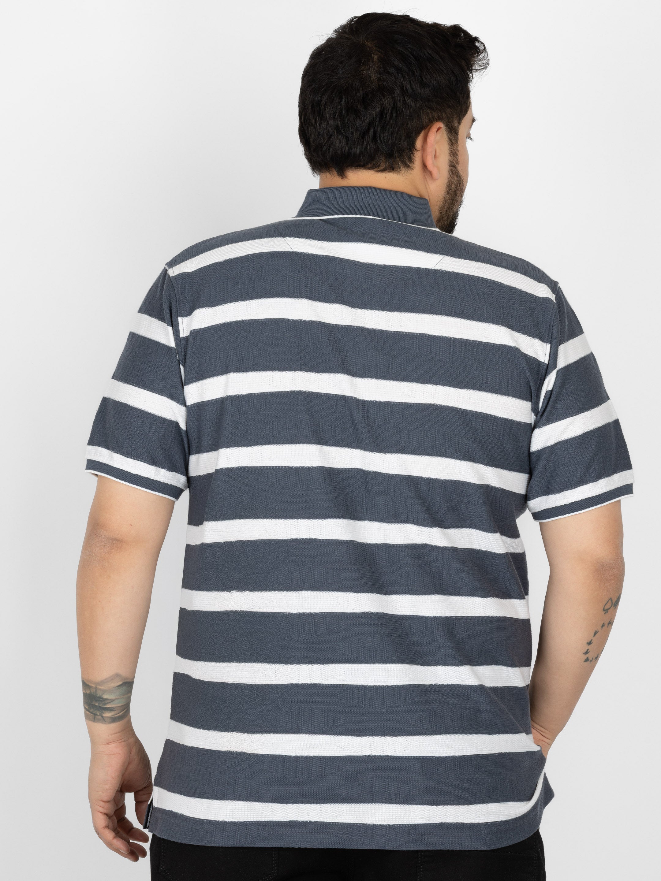 WHATZ Urban Stripe Jacquard Polo T-shirt For Men