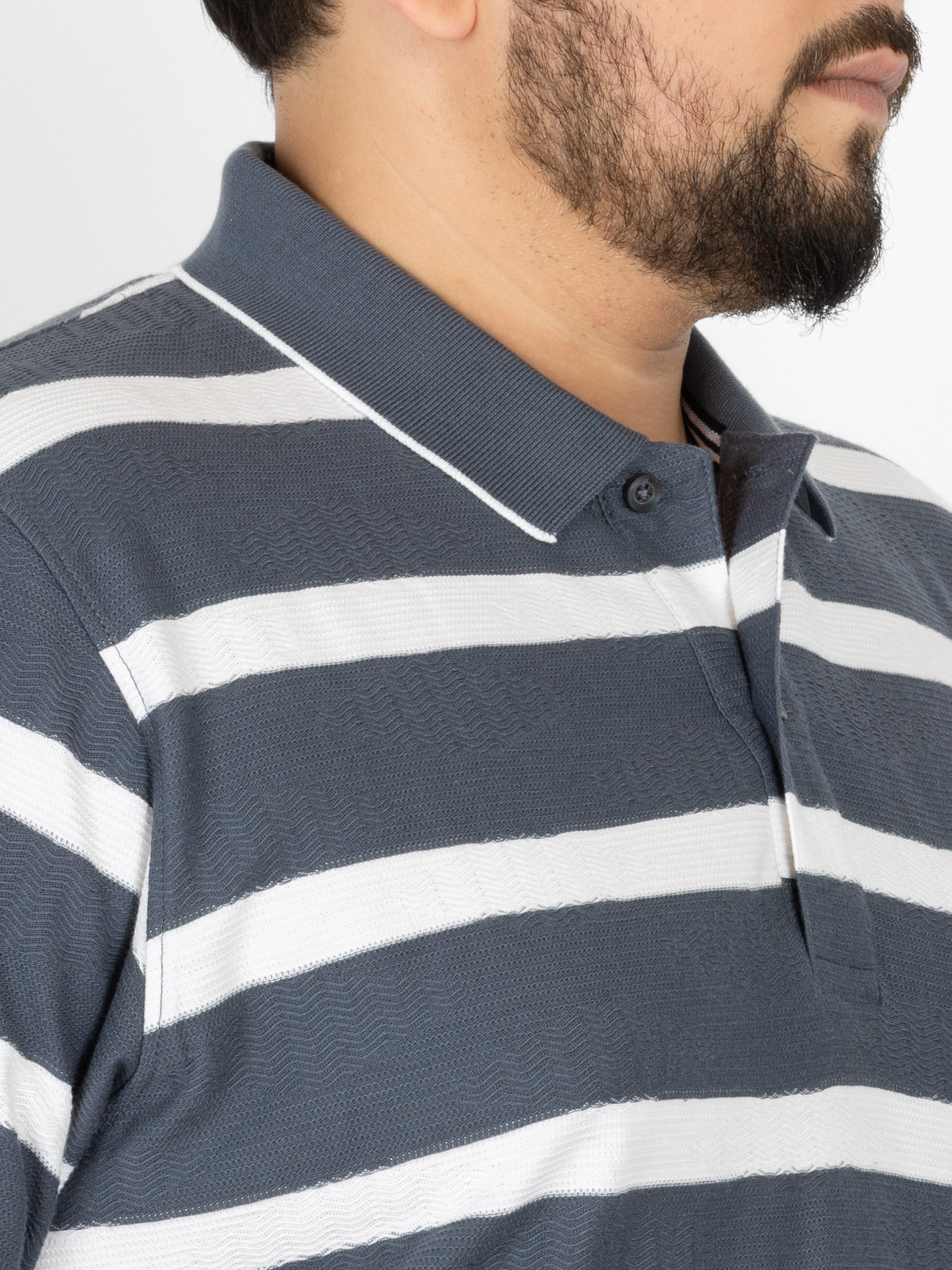 WHATZ Urban Stripe Jacquard Polo T-shirt For Men