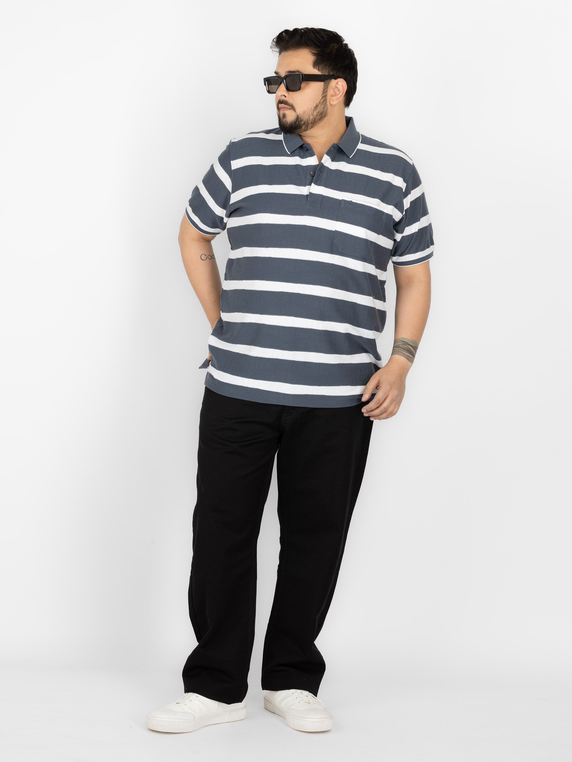 WHATZ Urban Stripe Jacquard Polo T-shirt For Men