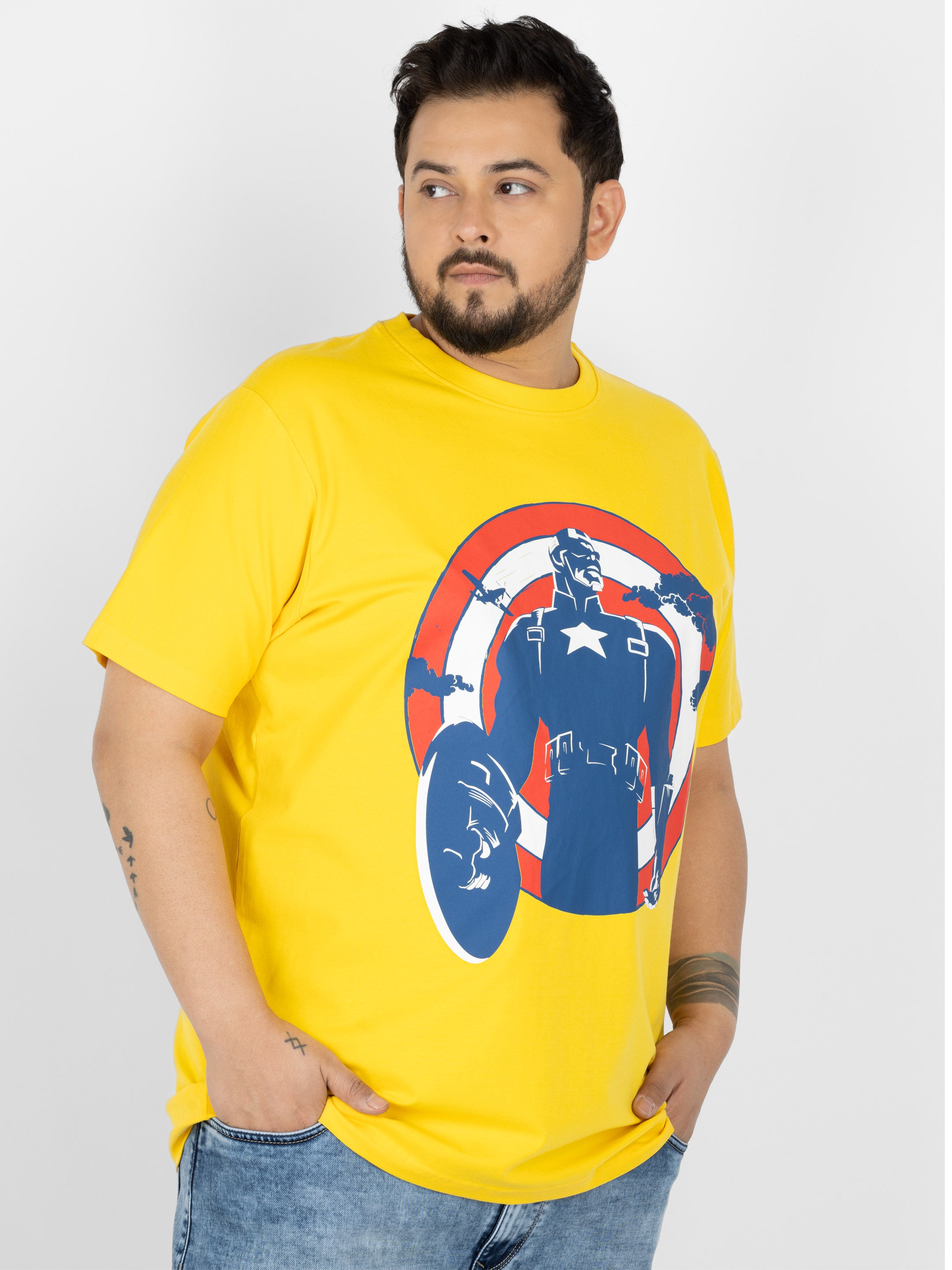 SO WHAT Captain America Graphic Print Round Neck T-shirt for Men