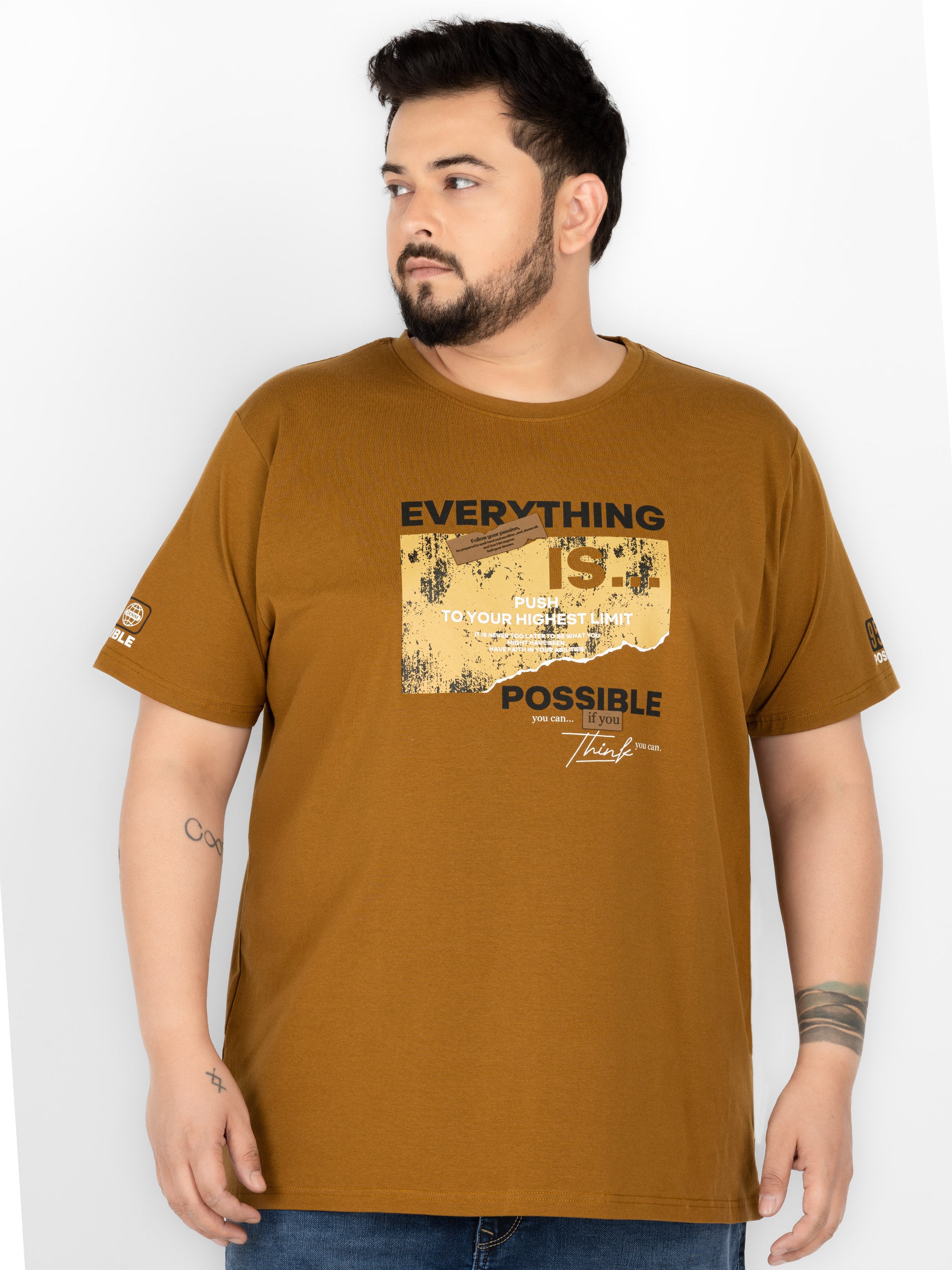 WHATZ Motivational Graphic Round Neck T-Shirt for Men