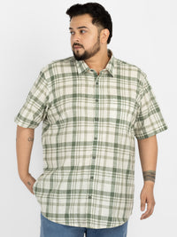 WHATZ Plus Size Plaid Checkered Half Sleeve Shirt for Men