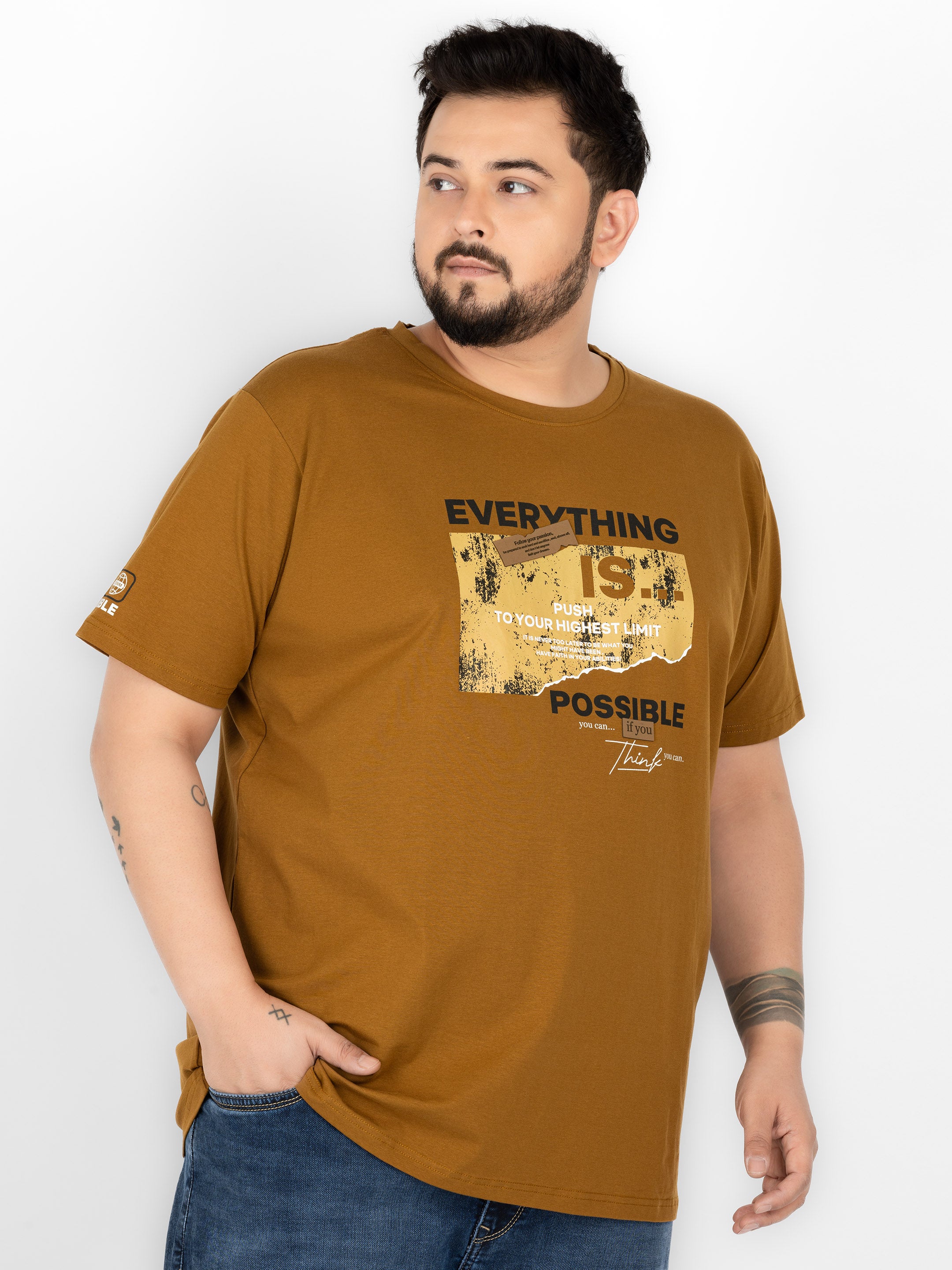 WHATZ Motivational Graphic Round Neck T-Shirt for Men