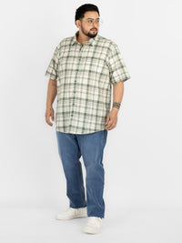 WHATZ Plus Size Plaid Checkered Half Sleeve Shirt for Men
