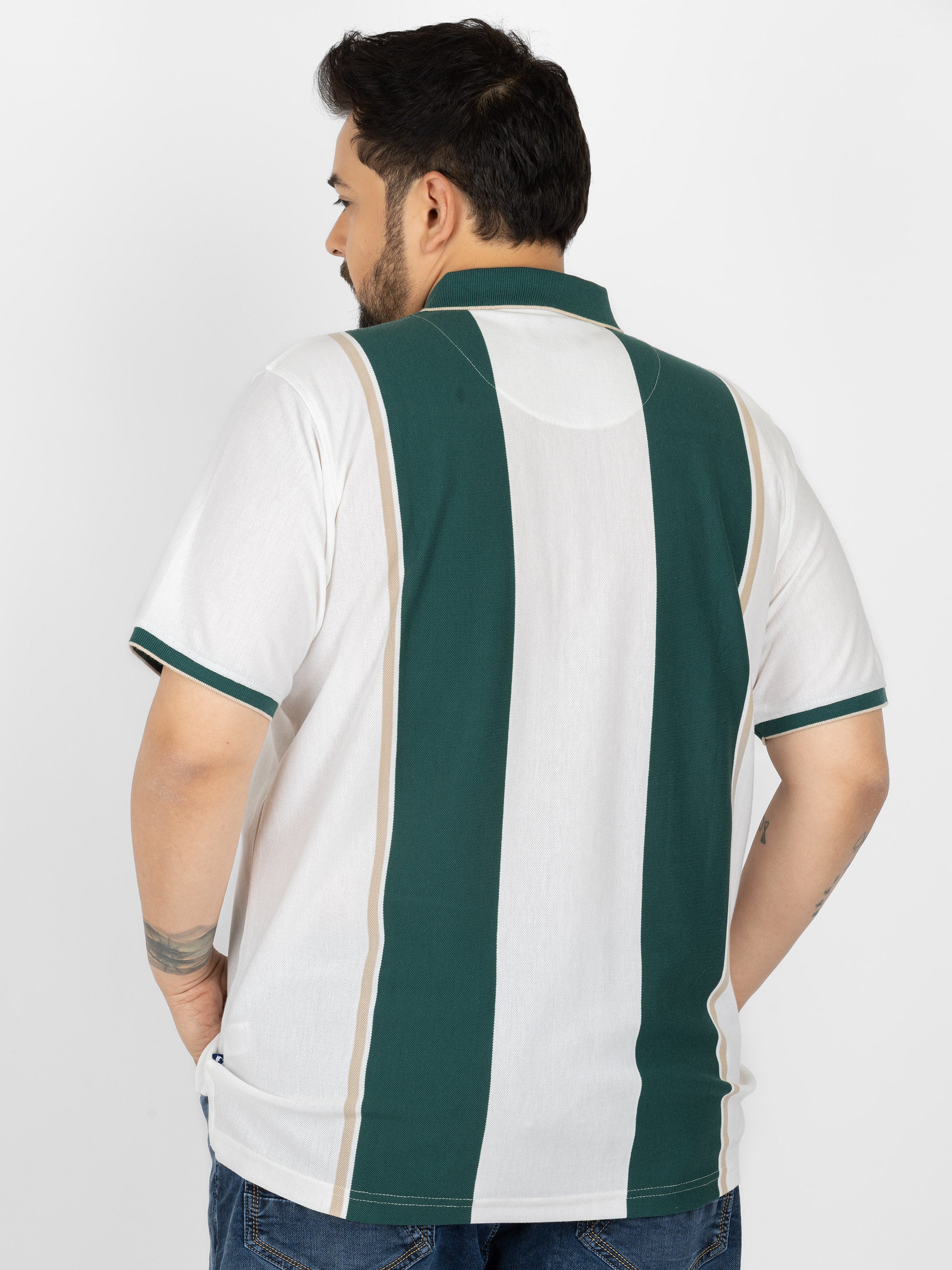 WHATZ Bold Panel Stripe Polo T-Shirt for Men