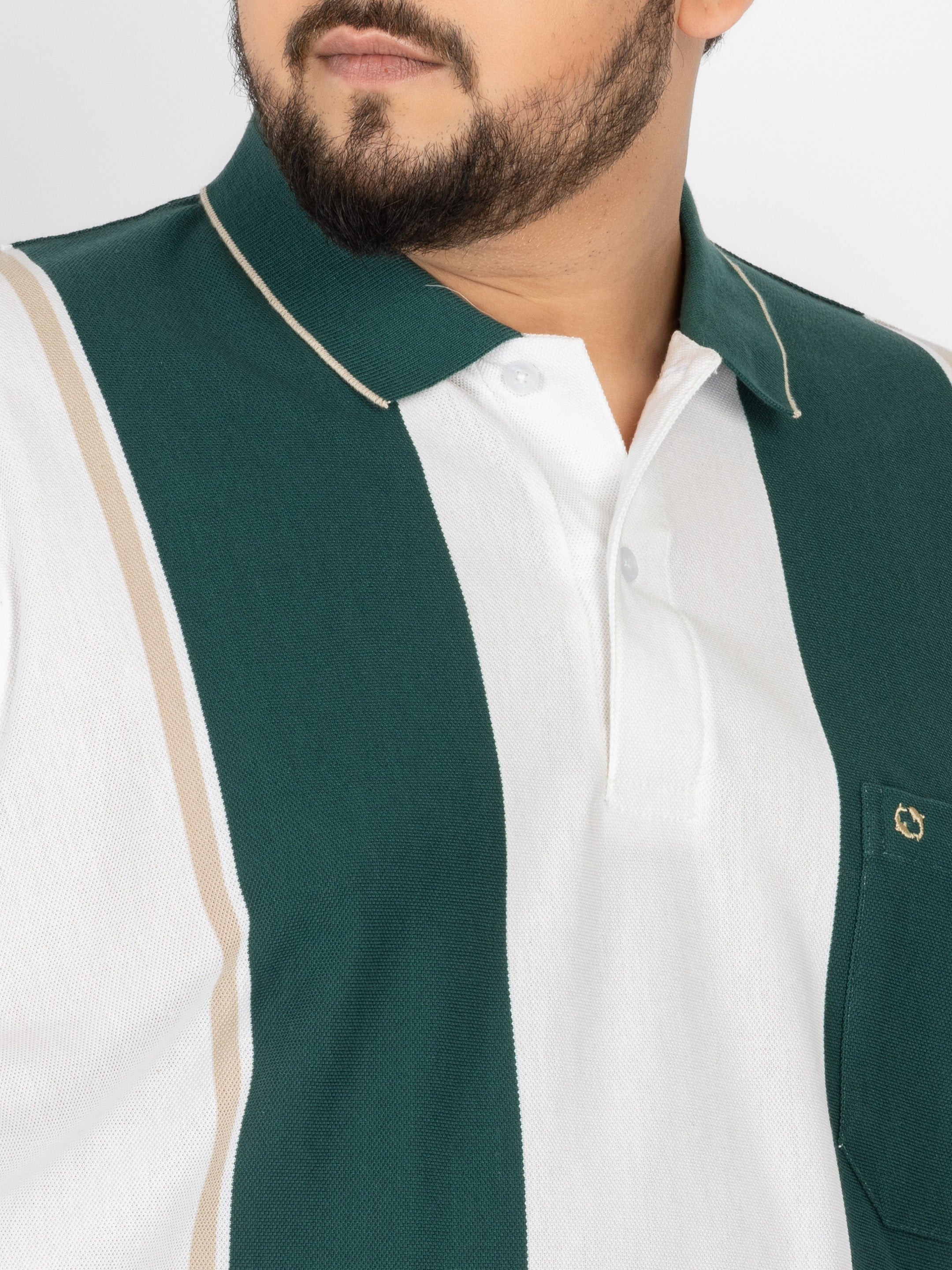 WHATZ Bold Panel Stripe Polo T-Shirt for Men
