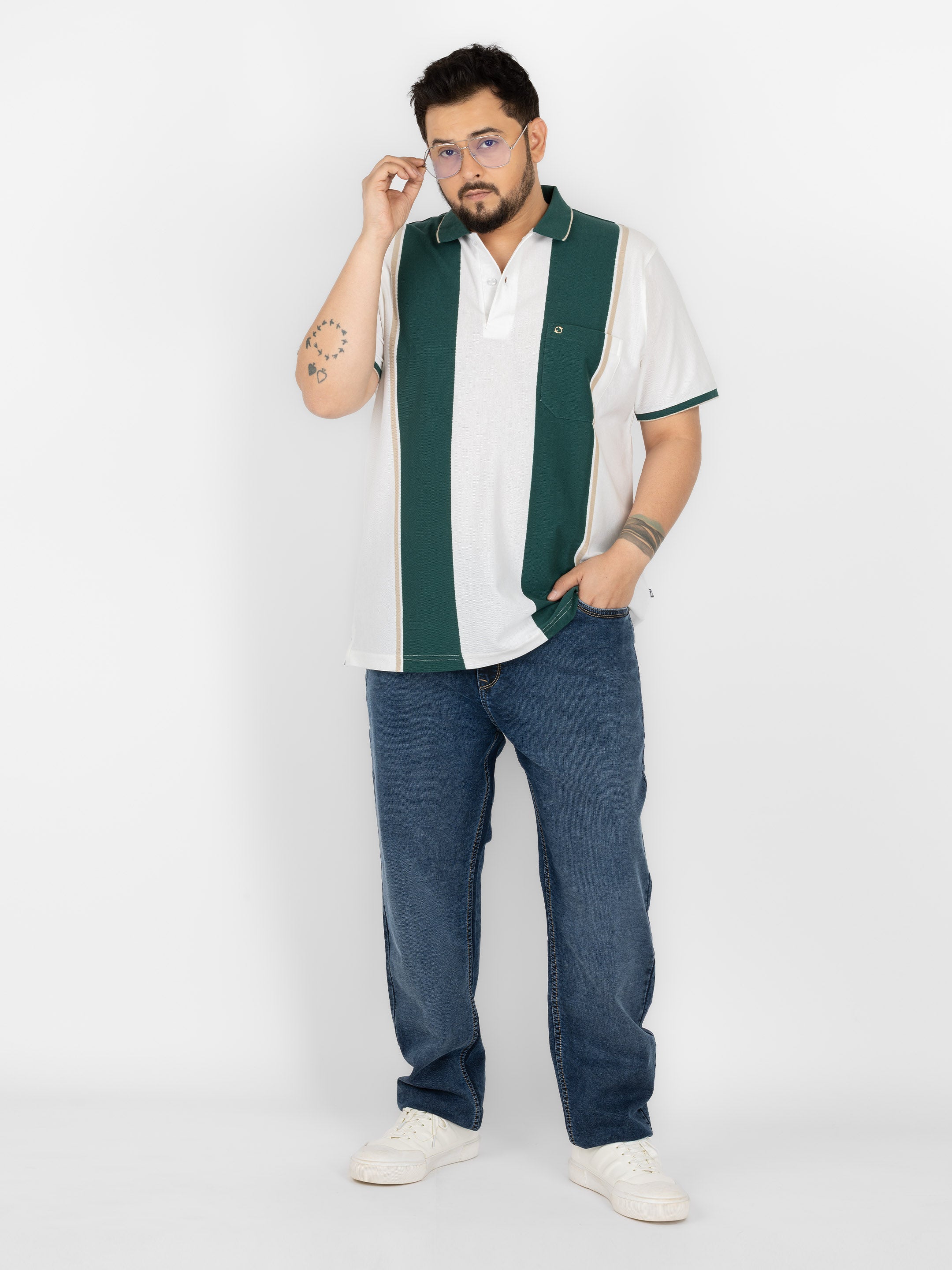 WHATZ Bold Panel Stripe Polo T-Shirt for Men