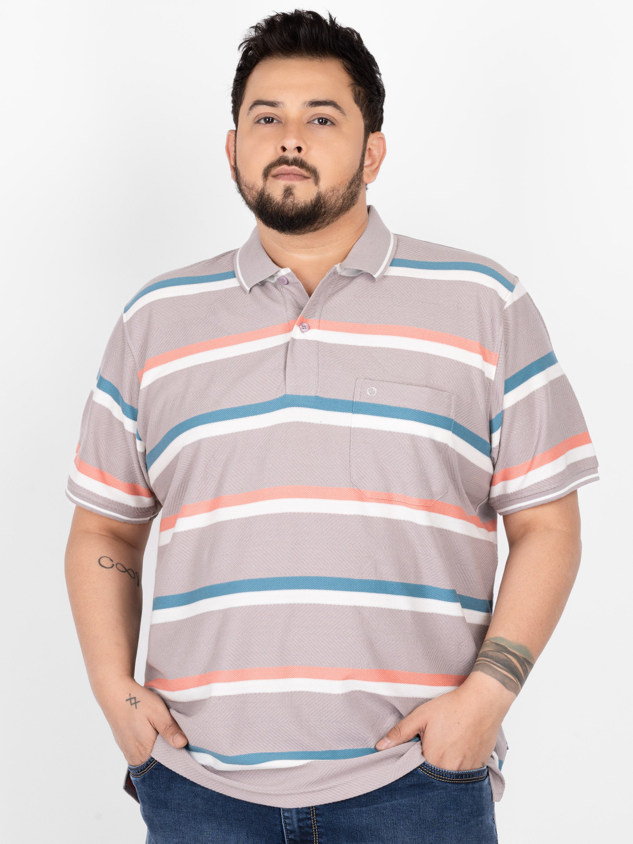 WHATZ Soft Stripe Polo T-Shirt for Men