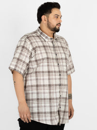 WHATZ Plus Size Plaid Checkered Half Sleeve Shirt for Men