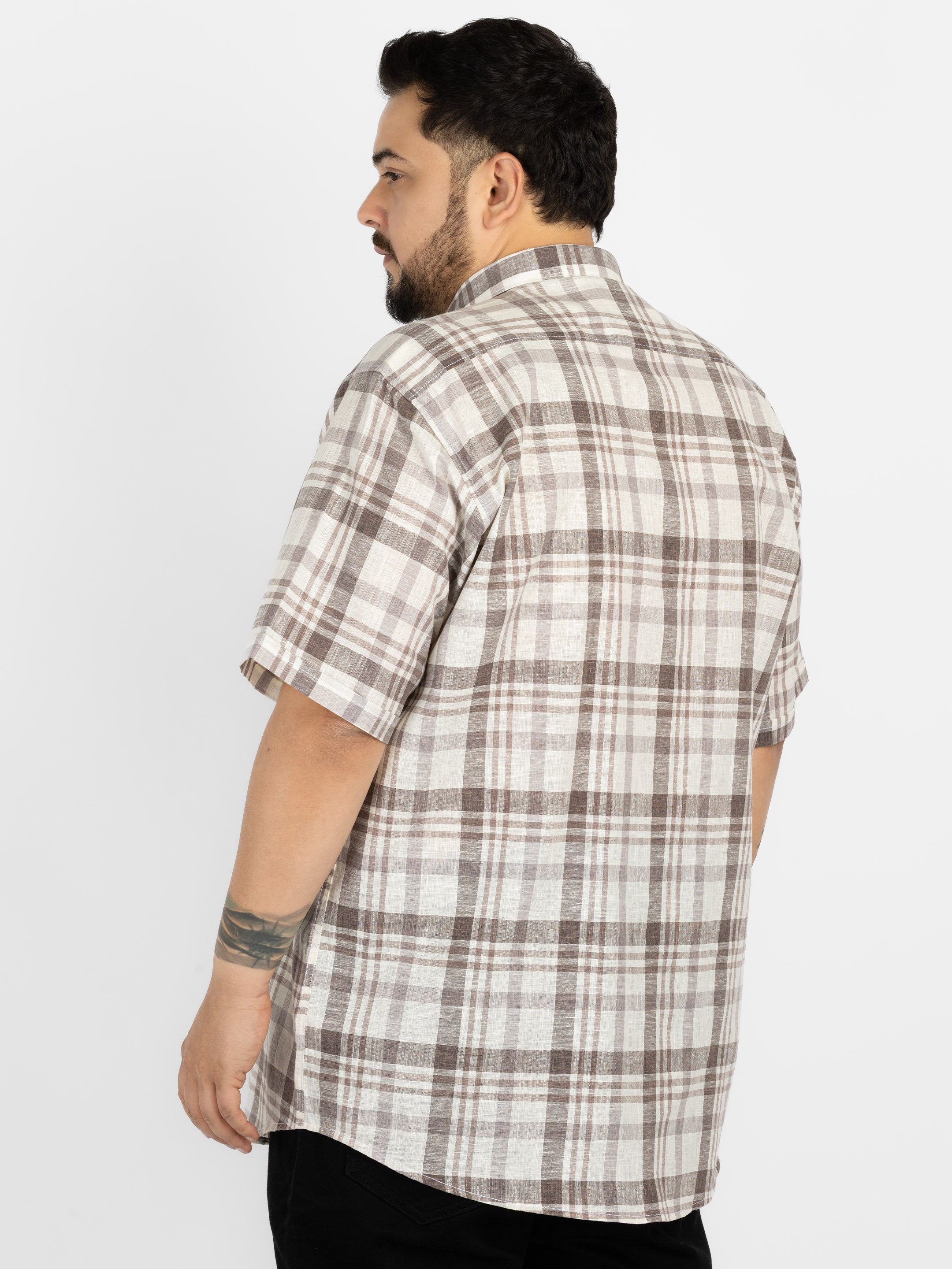 WHATZ Plus Size Plaid Checkered Half Sleeve Shirt for Men