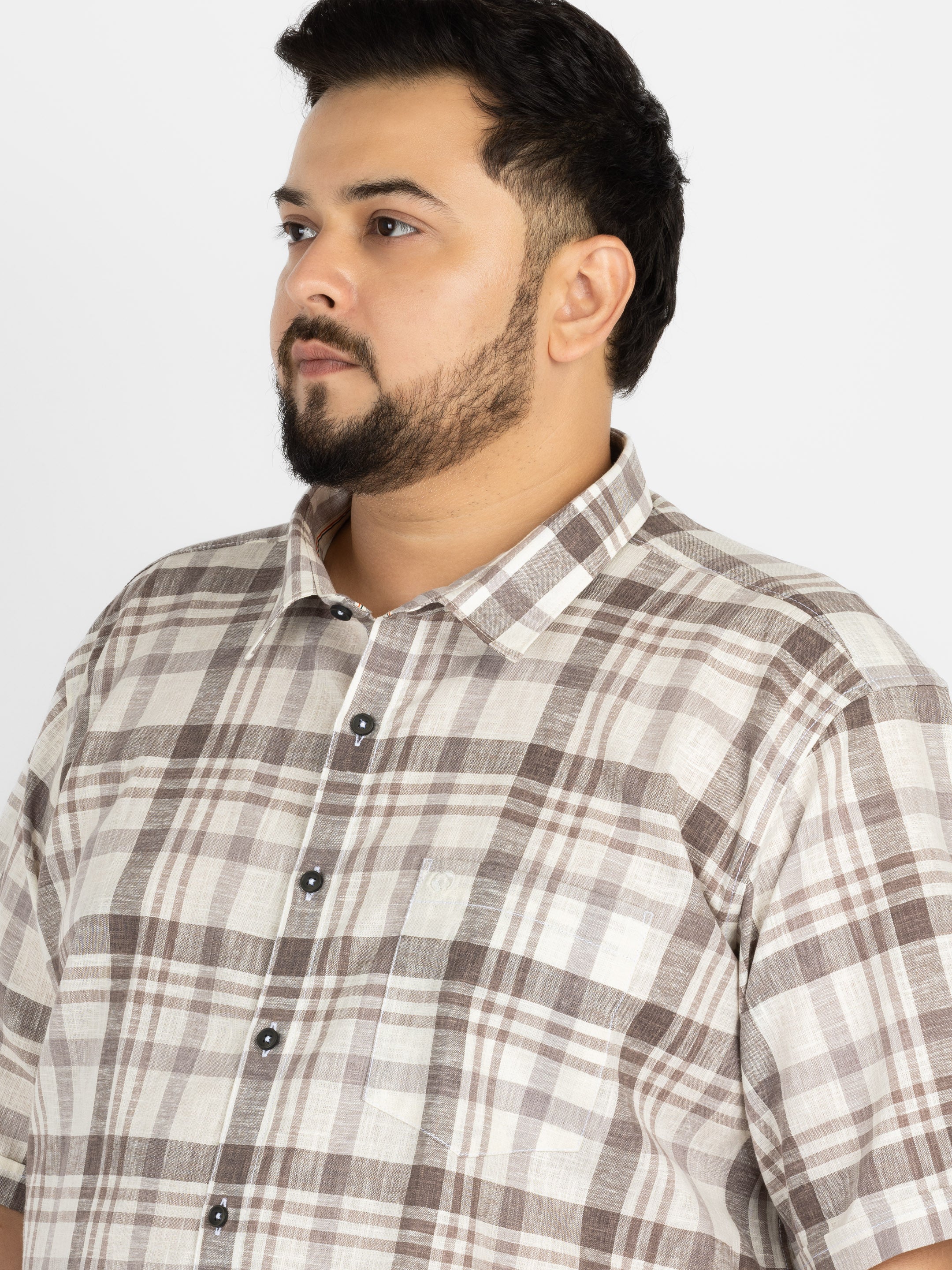 WHATZ Plus Size Plaid Checkered Half Sleeve Shirt for Men
