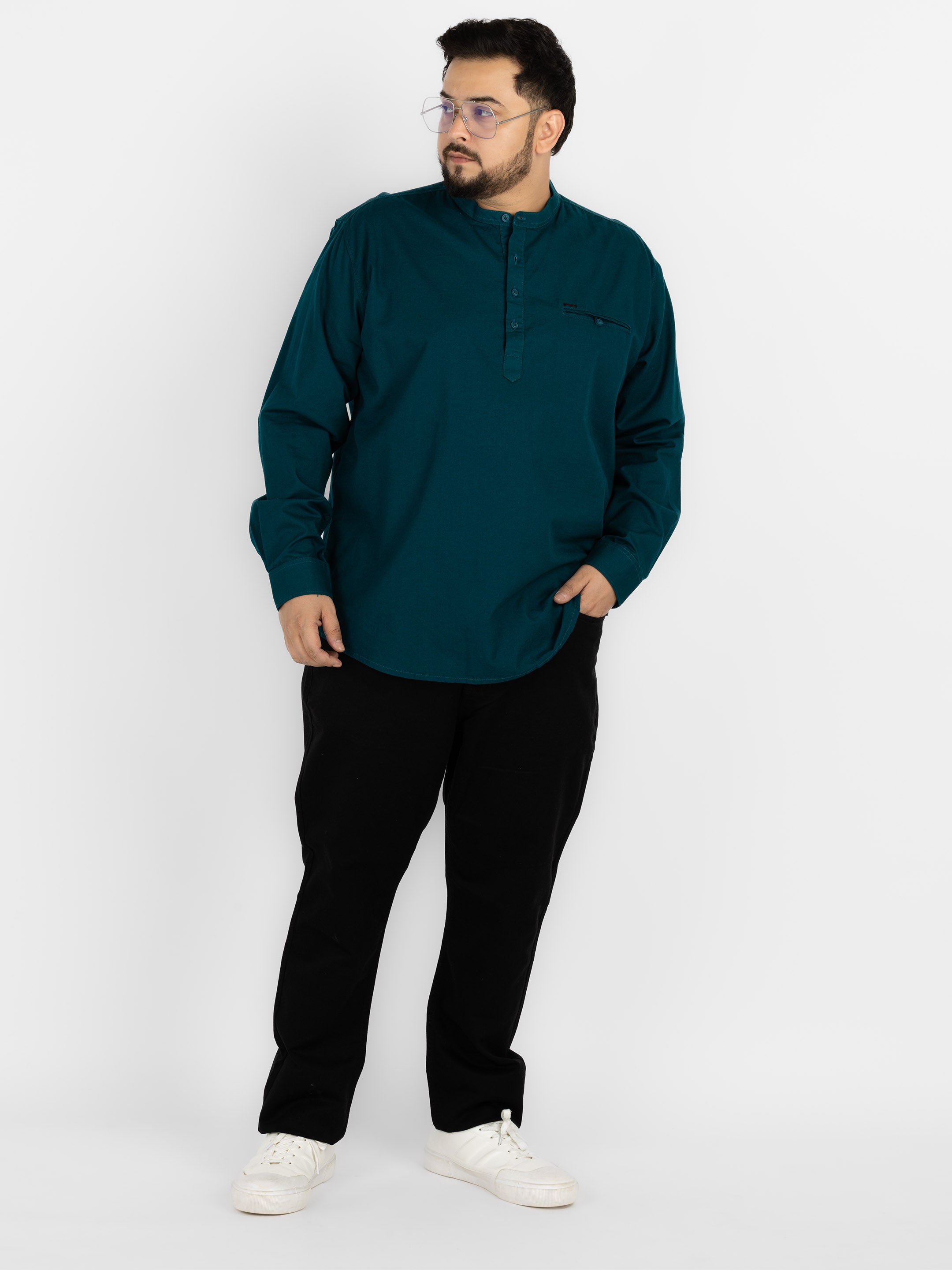 WHATZ Quiet Form Solid Short Kurta for Men