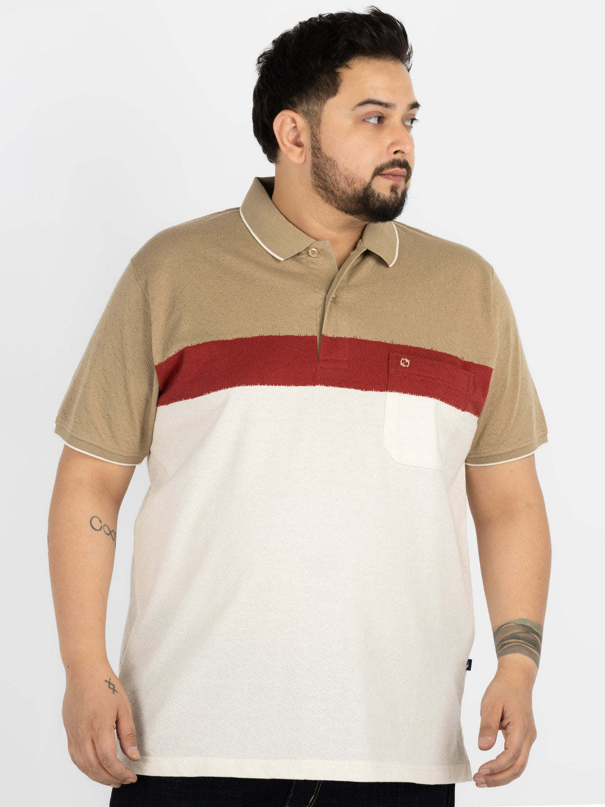 WHATZ Colourblocked Neutral Polo T-Shirt For Men