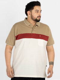 WHATZ Colourblocked Neutral Polo T-Shirt For Men