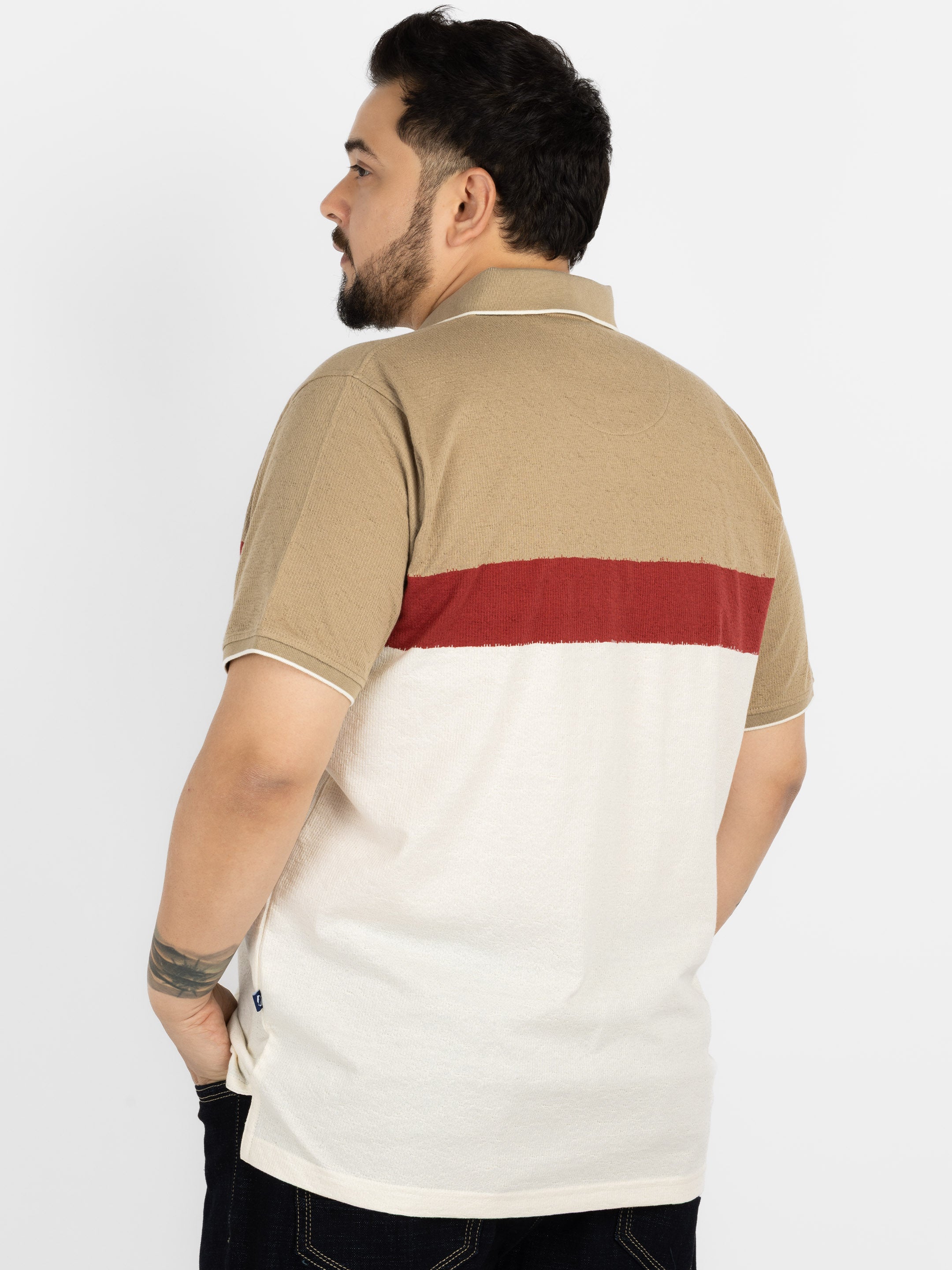 WHATZ Colourblocked Neutral Polo T-Shirt For Men