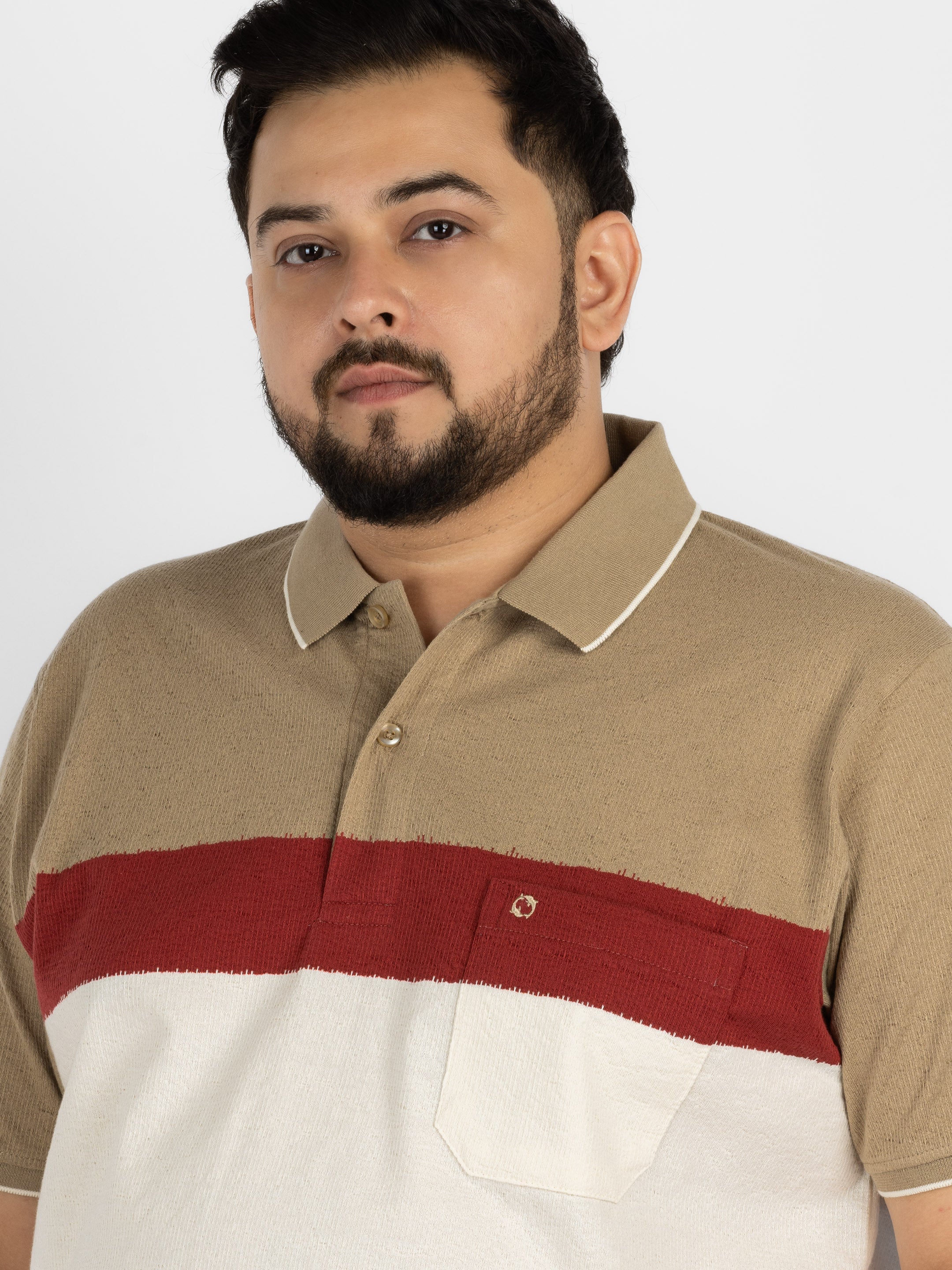 WHATZ Colourblocked Neutral Polo T-Shirt For Men