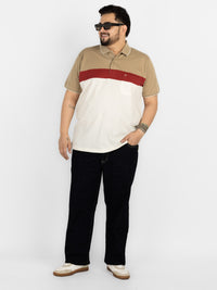 WHATZ Colourblocked Neutral Polo T-Shirt For Men