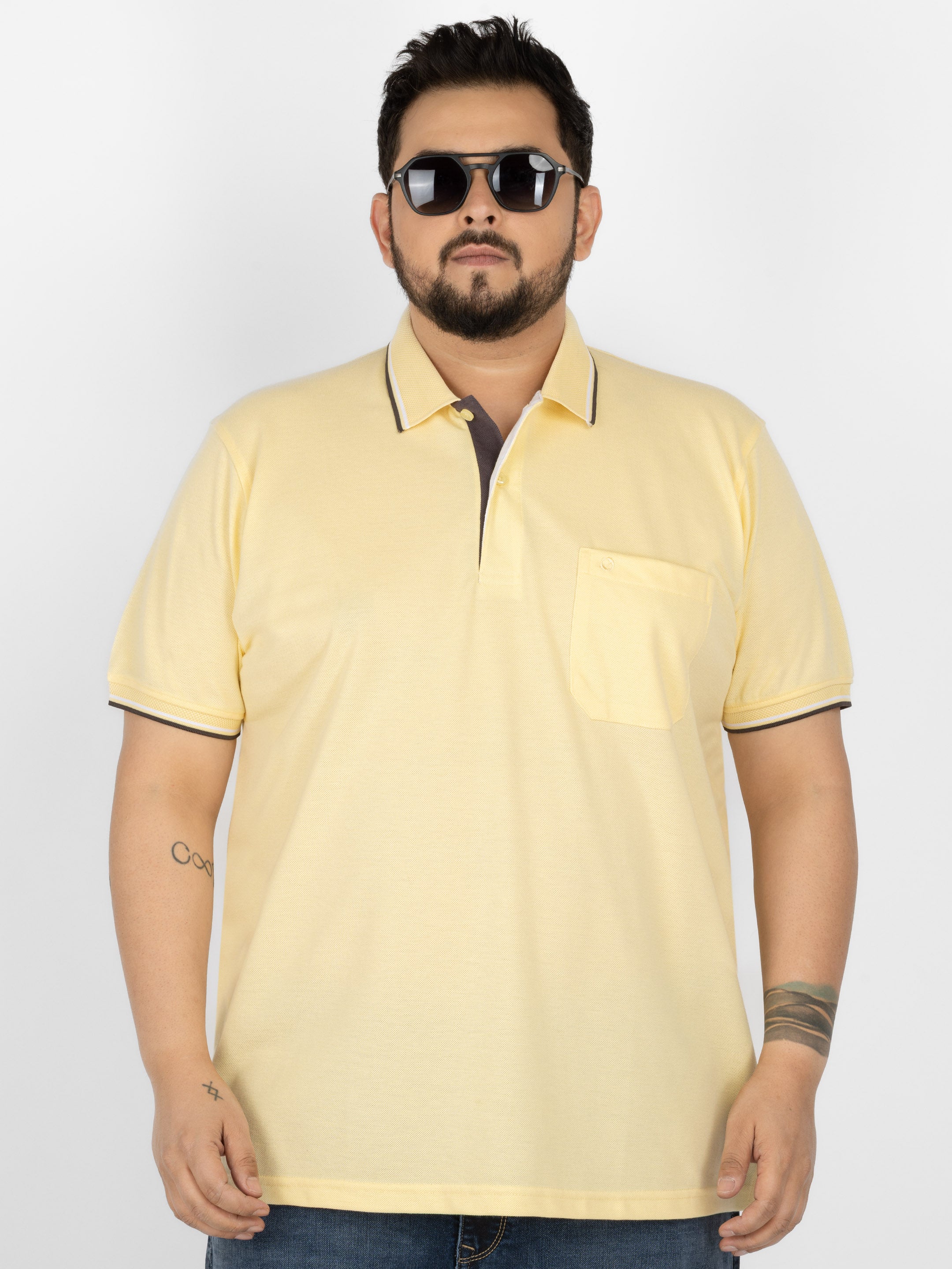 WHATZ Mesh Collar Dual Contrast Polo T-shirt For Men