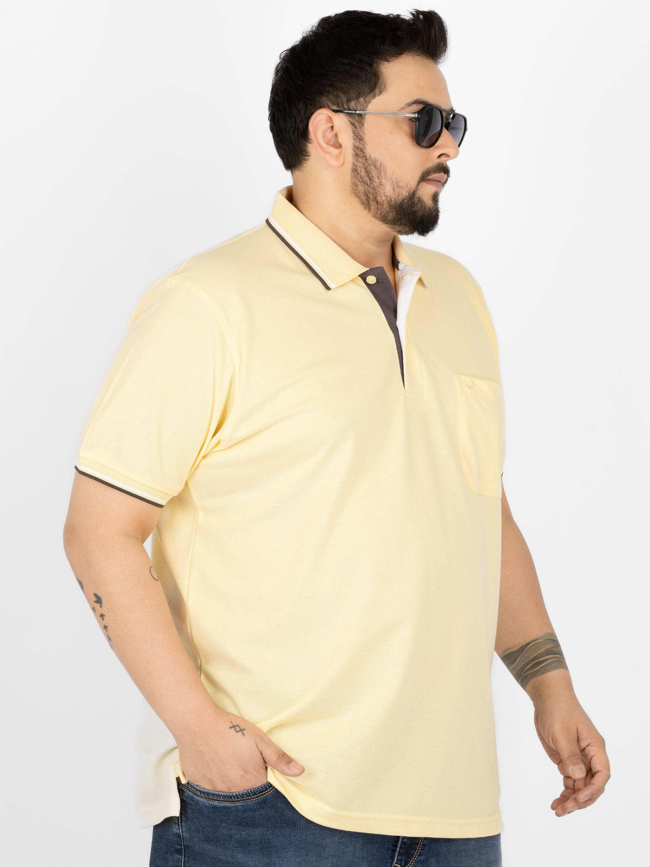 WHATZ Mesh Collar Dual Contrast Polo T-shirt For Men