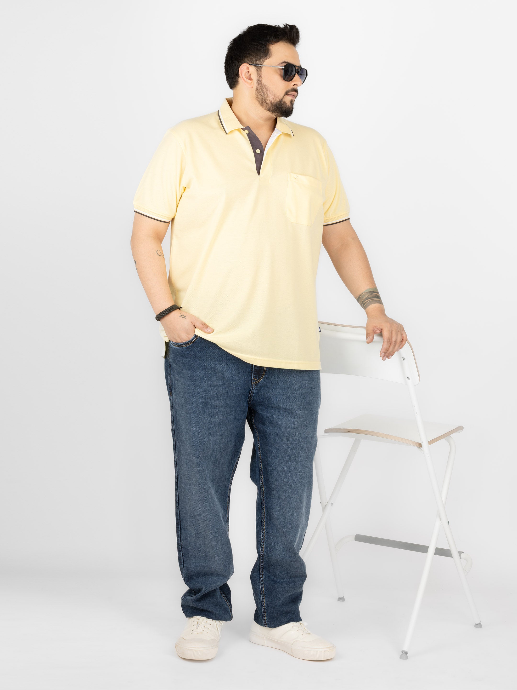 WHATZ Mesh Collar Dual Contrast Polo T-shirt For Men