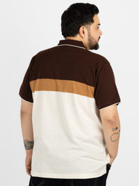 WHATZ Colourblocked Neutral Polo T-Shirt For Men