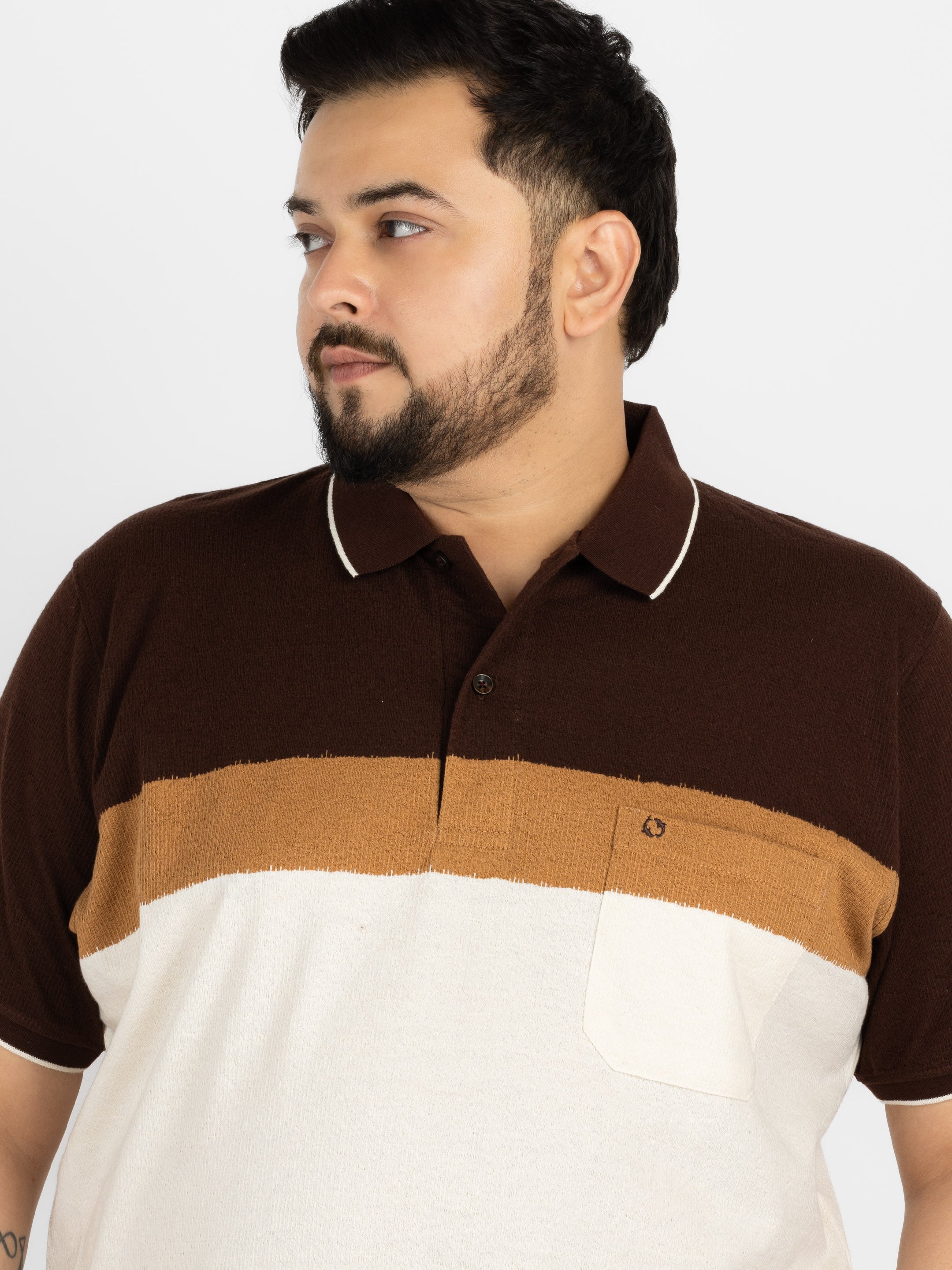 WHATZ Colourblocked Neutral Polo T-Shirt For Men