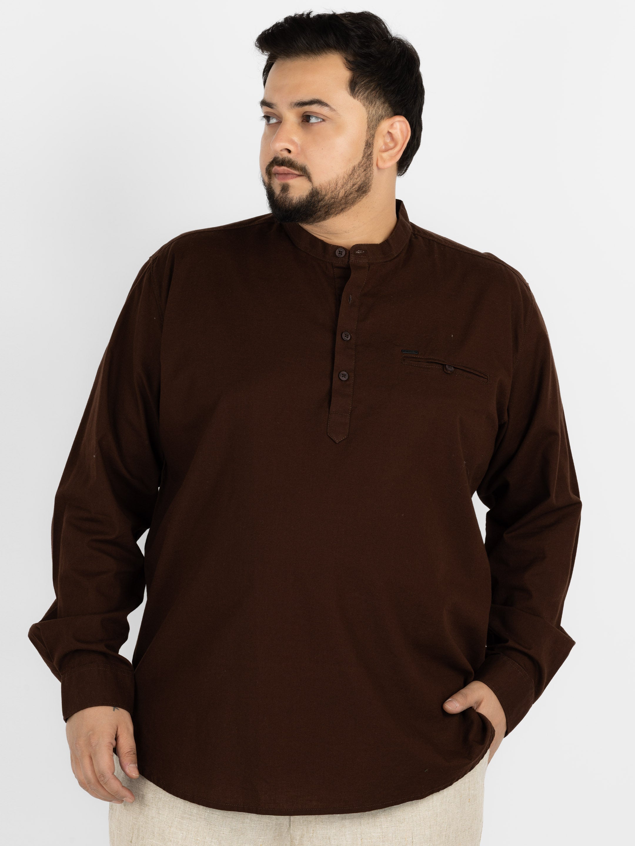 WHATZ Quiet Form Solid Short Kurta for Men