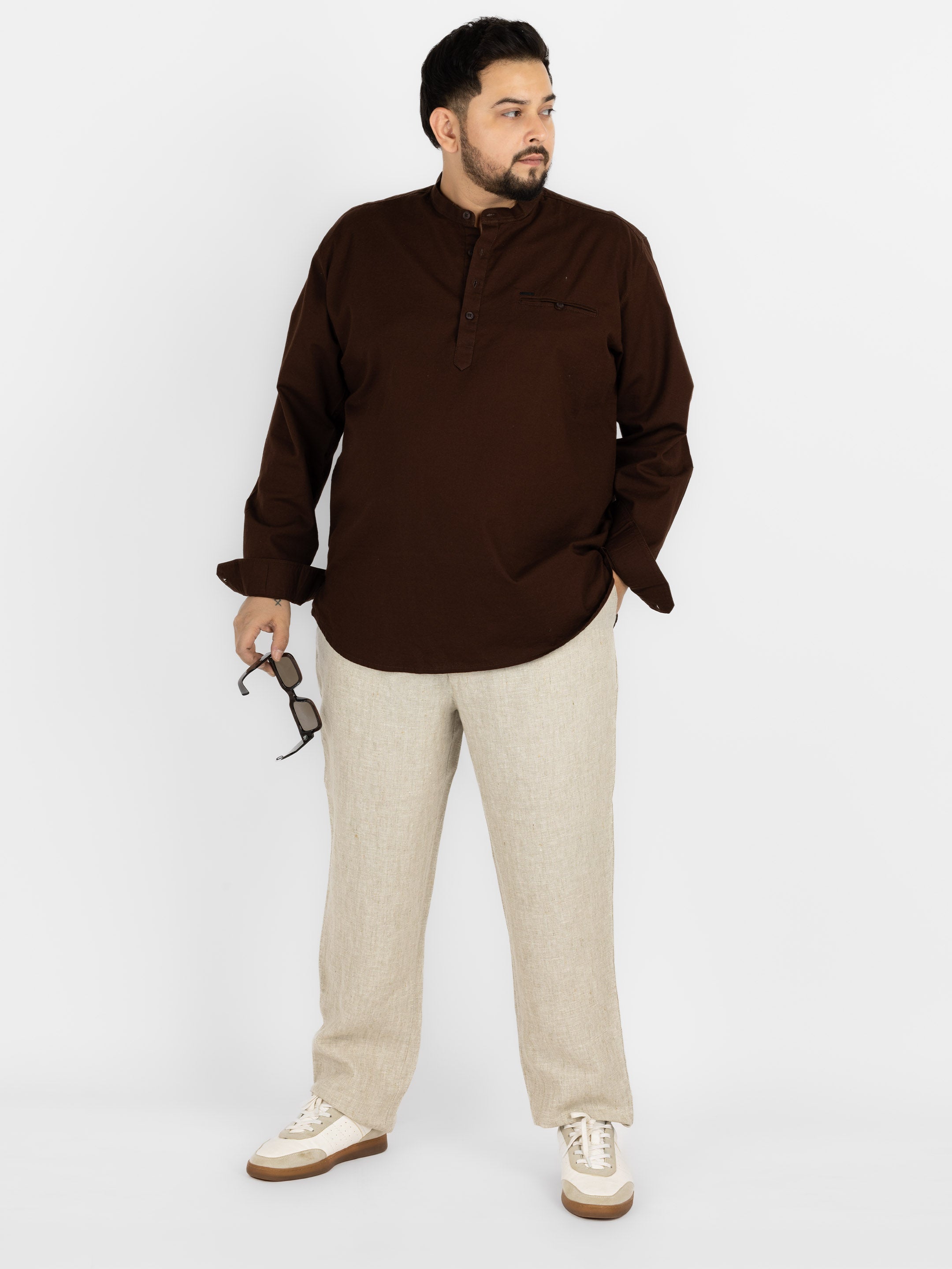 WHATZ Quiet Form Solid Short Kurta for Men
