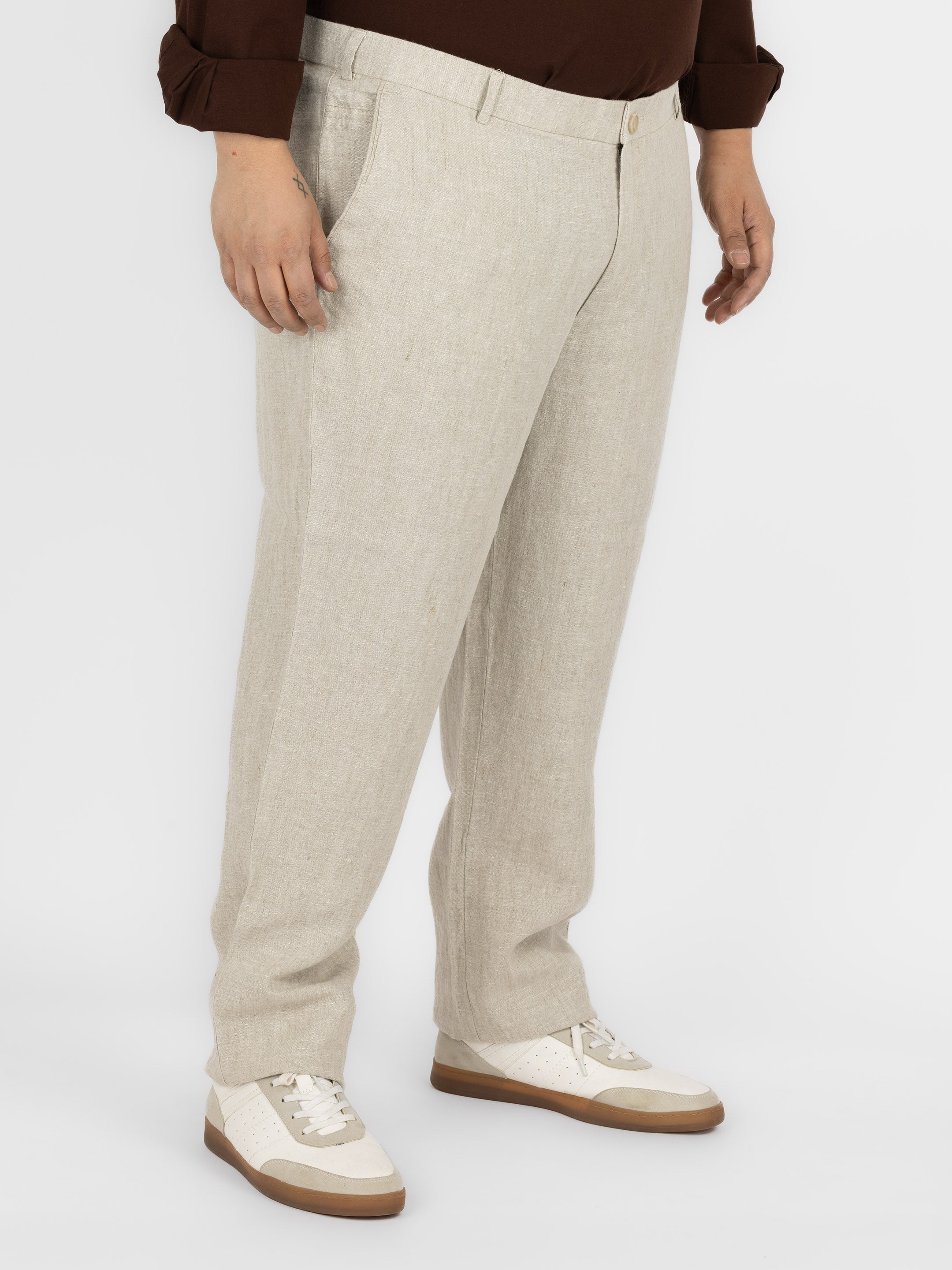 WHATZ Plus Size Premium Solid Linen Trousers for Men