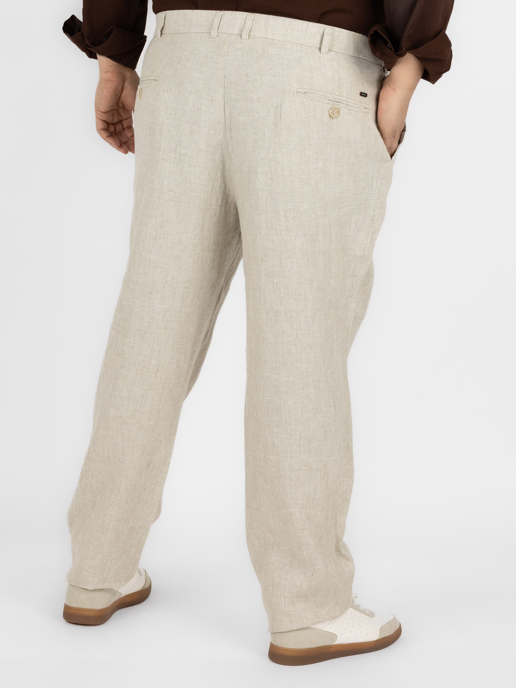 WHATZ Plus Size Premium Solid Linen Trousers for Men