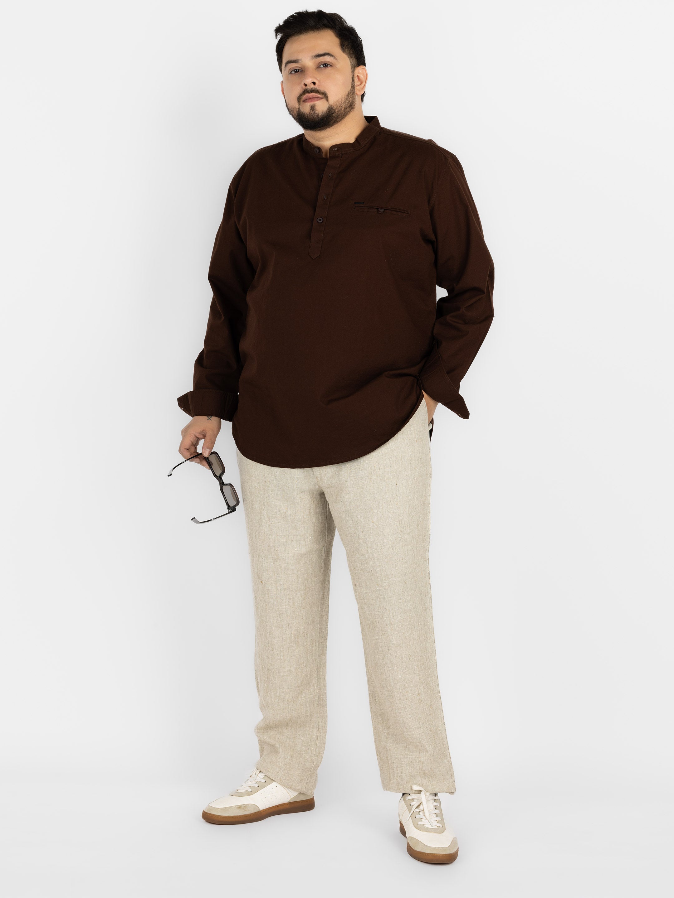 WHATZ Plus Size Premium Solid Linen Trousers for Men