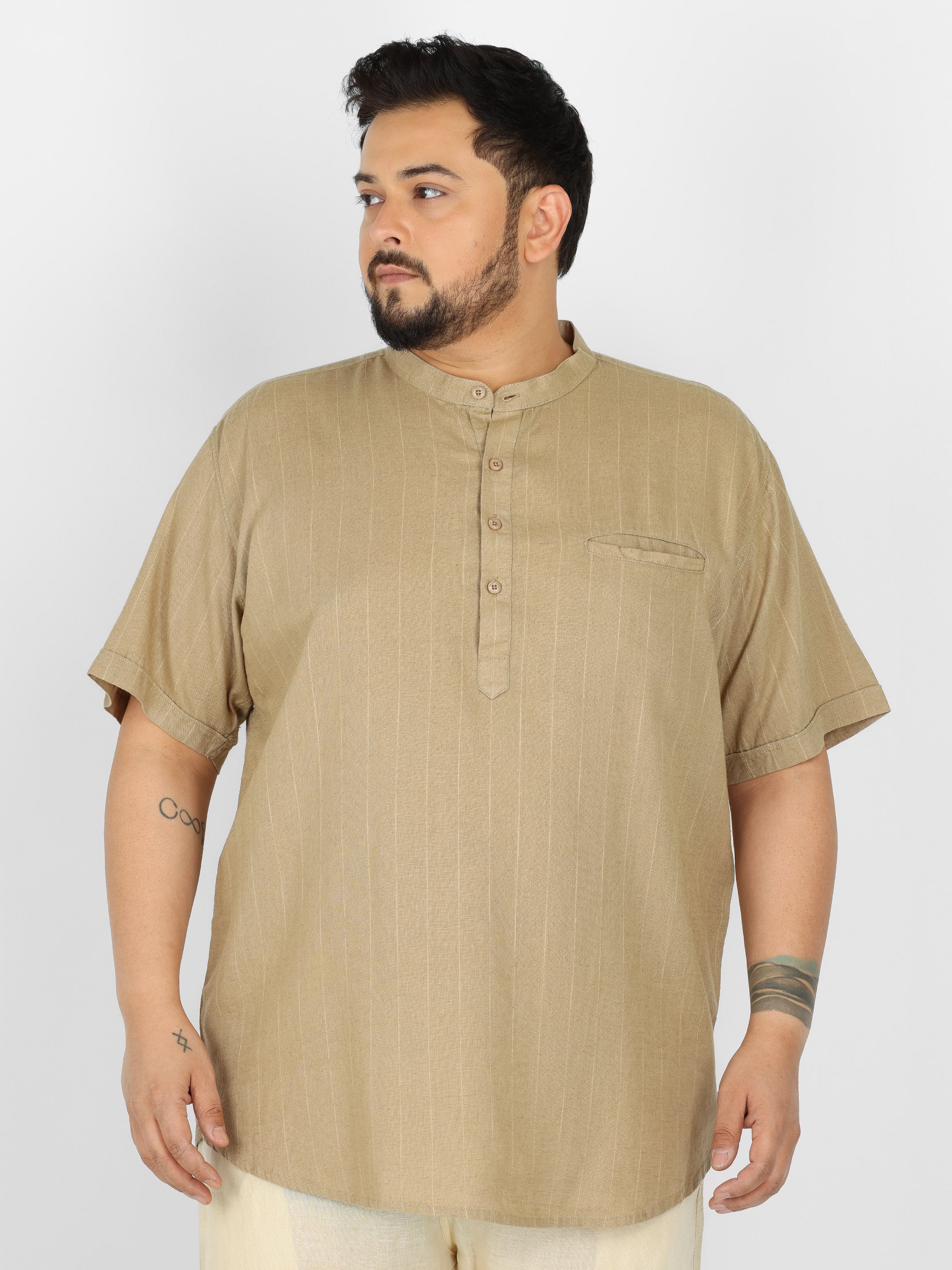 WHATZ Pinnacle Pinstripe Short Kurta for Men