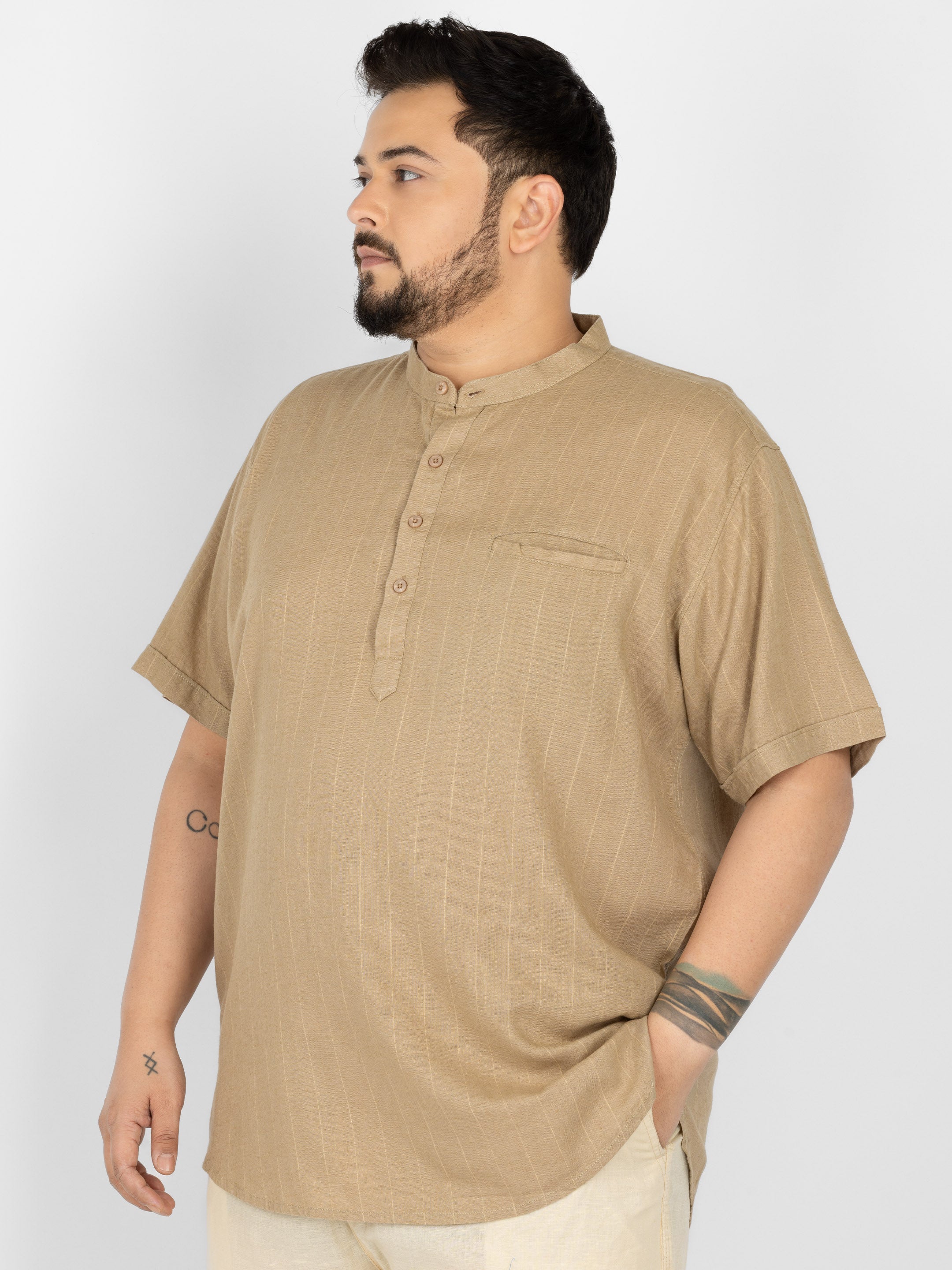 WHATZ Pinnacle Pinstripe Short Kurta for Men