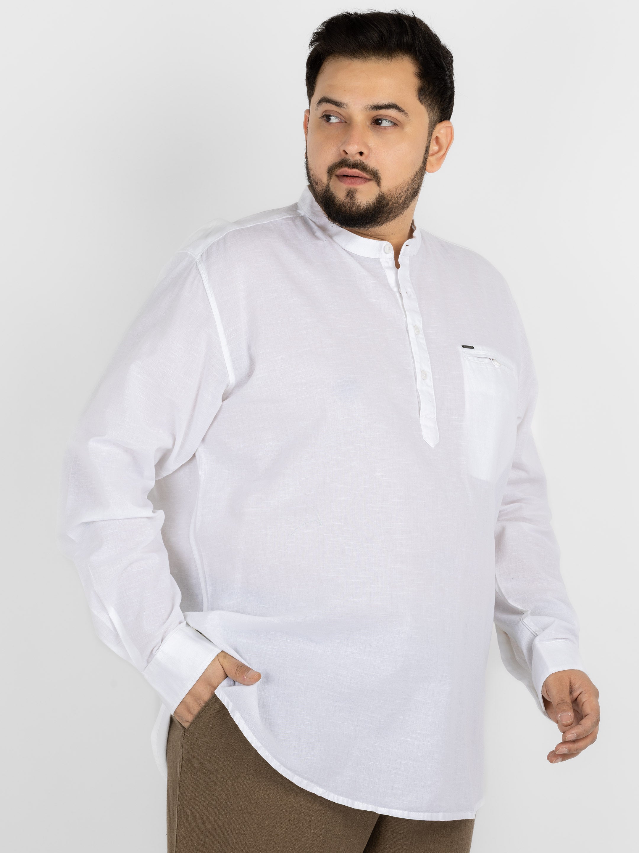 WHATZ Quiet Form Solid Short Kurta for Men