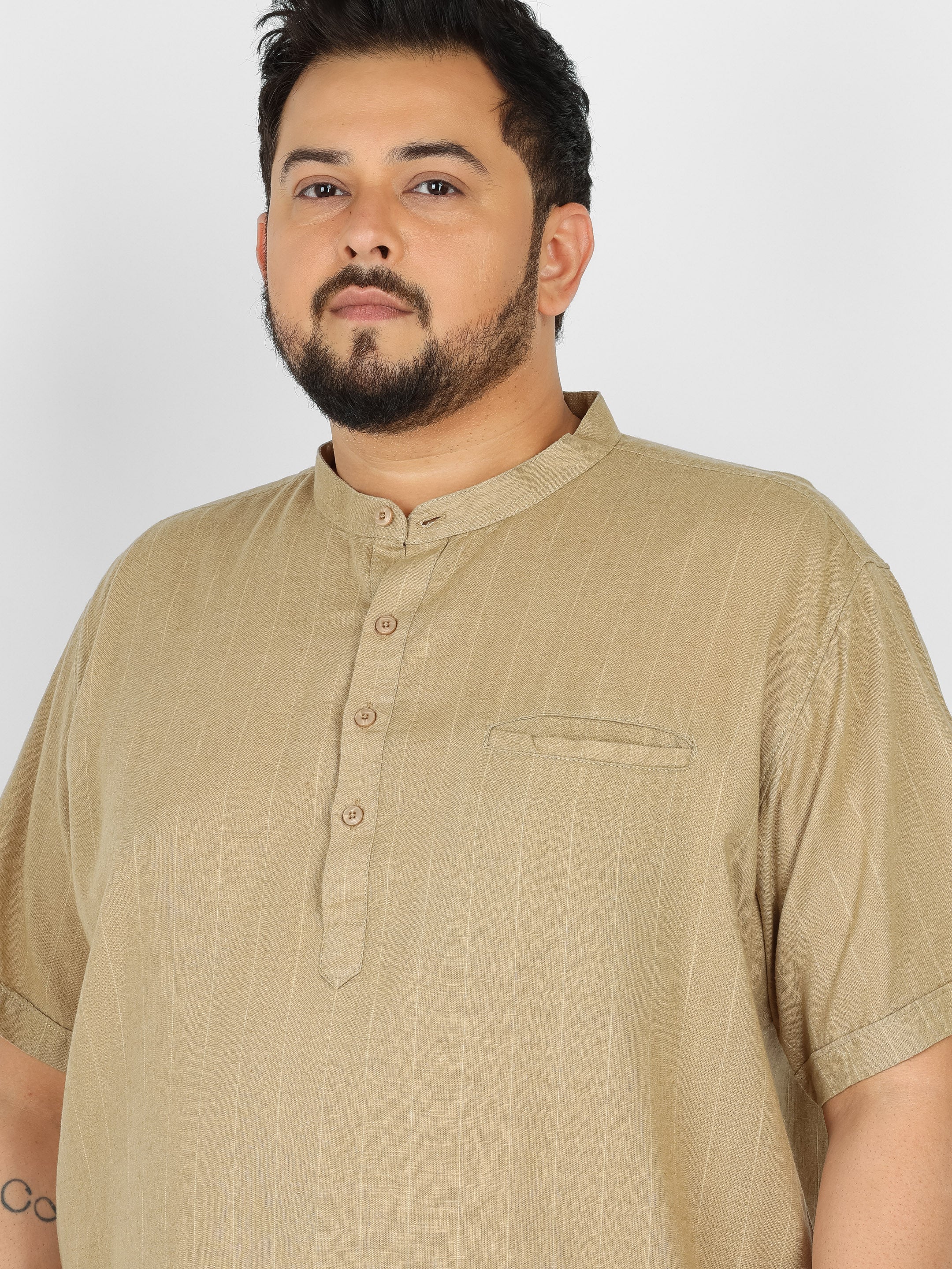WHATZ Pinnacle Pinstripe Short Kurta for Men