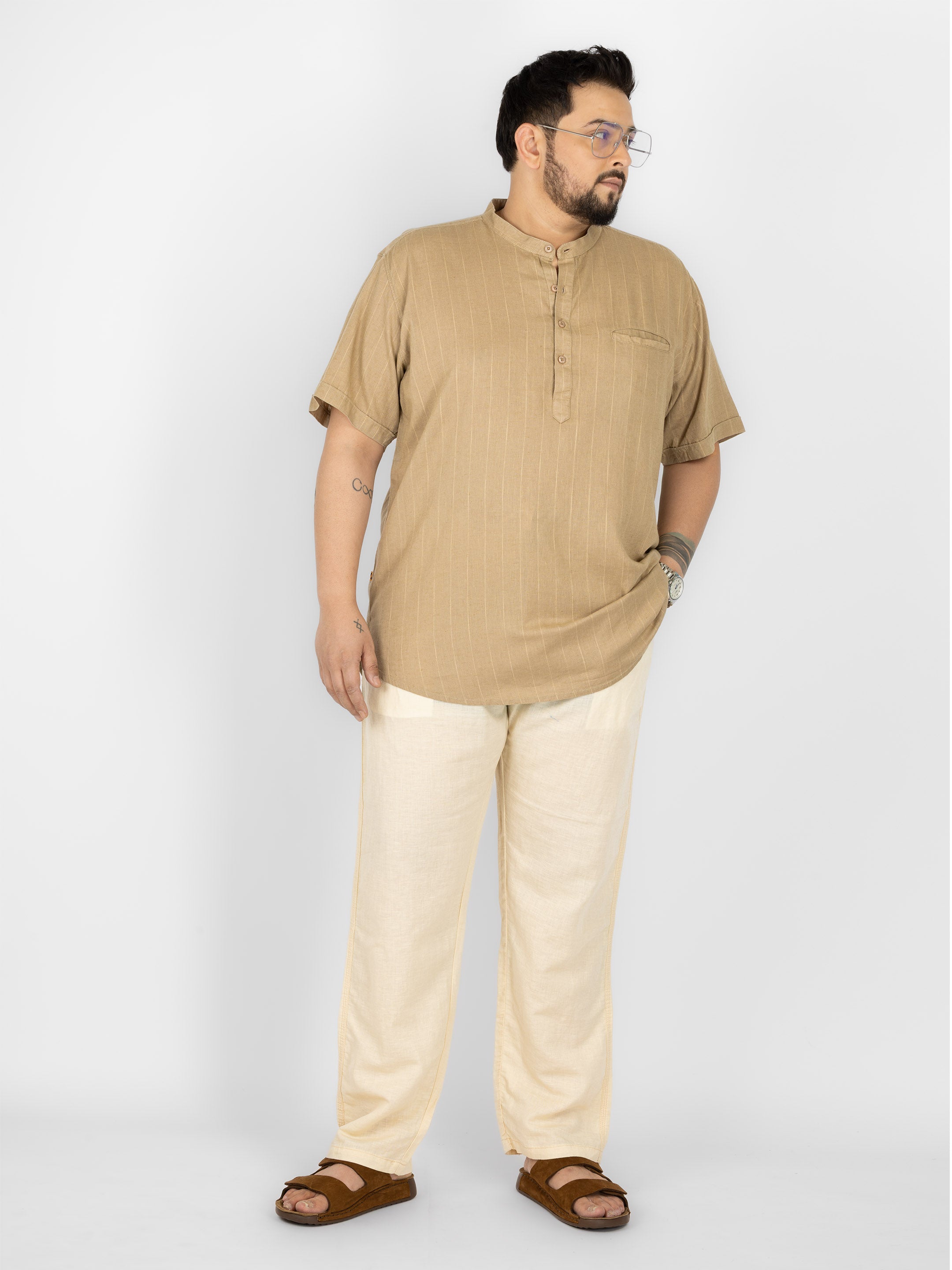 WHATZ Pinnacle Pinstripe Short Kurta for Men