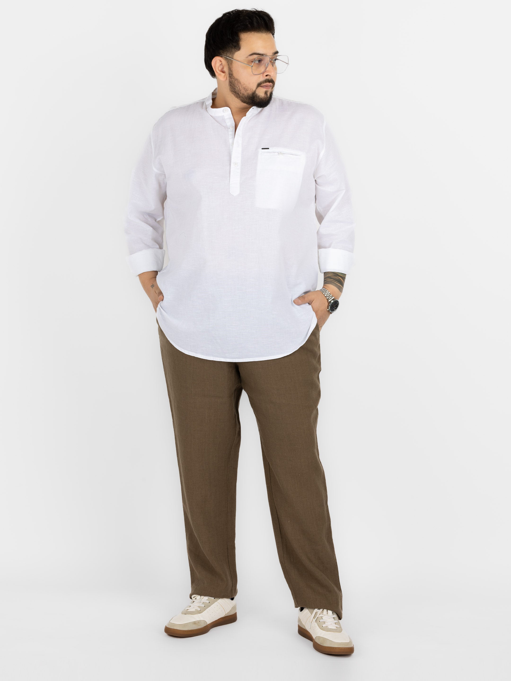 WHATZ Quiet Form Solid Short Kurta for Men