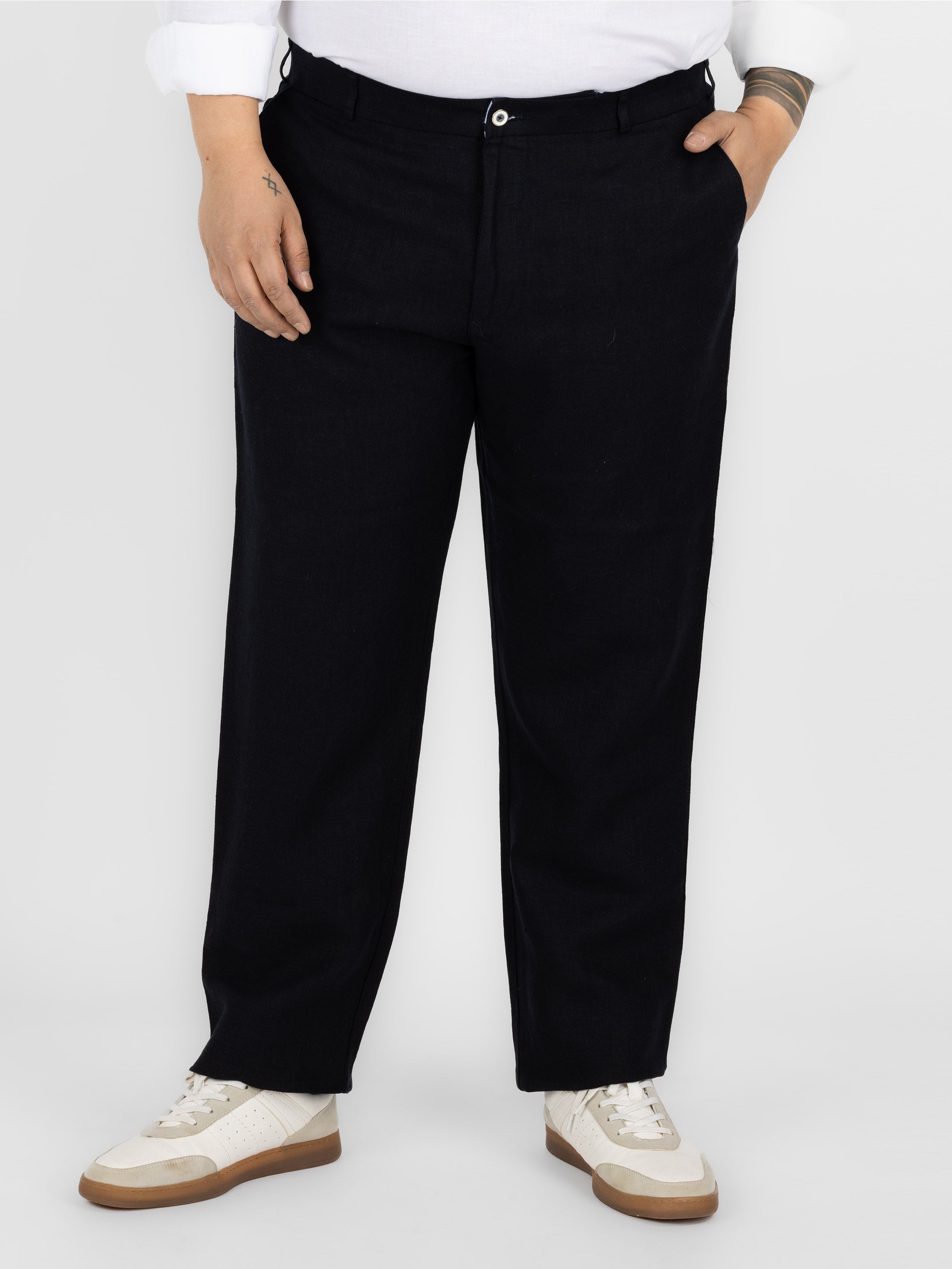 WHATZ Plus Size Premium Solid Linen Trousers for Men