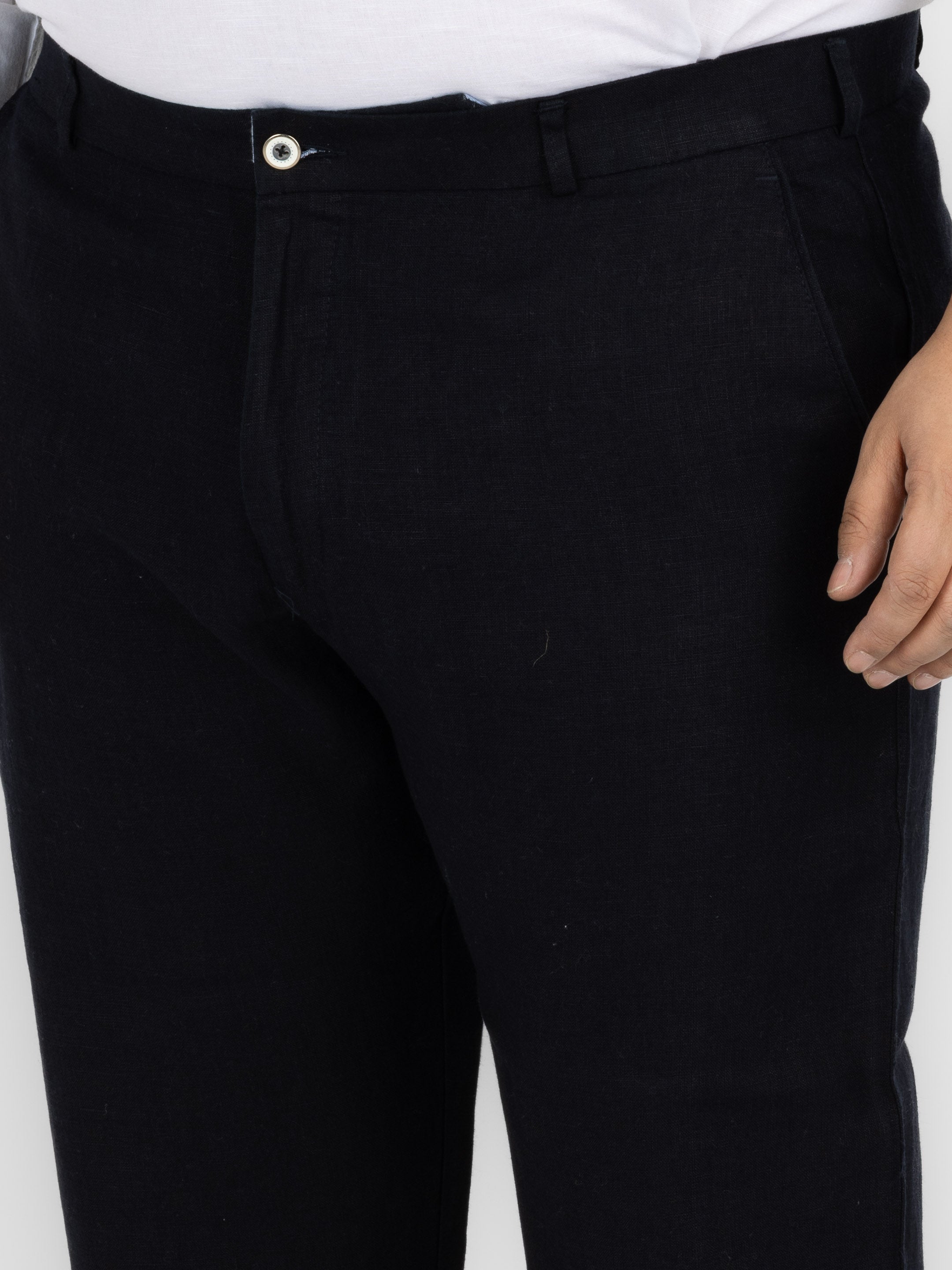 WHATZ Plus Size Premium Solid Linen Trousers for Men