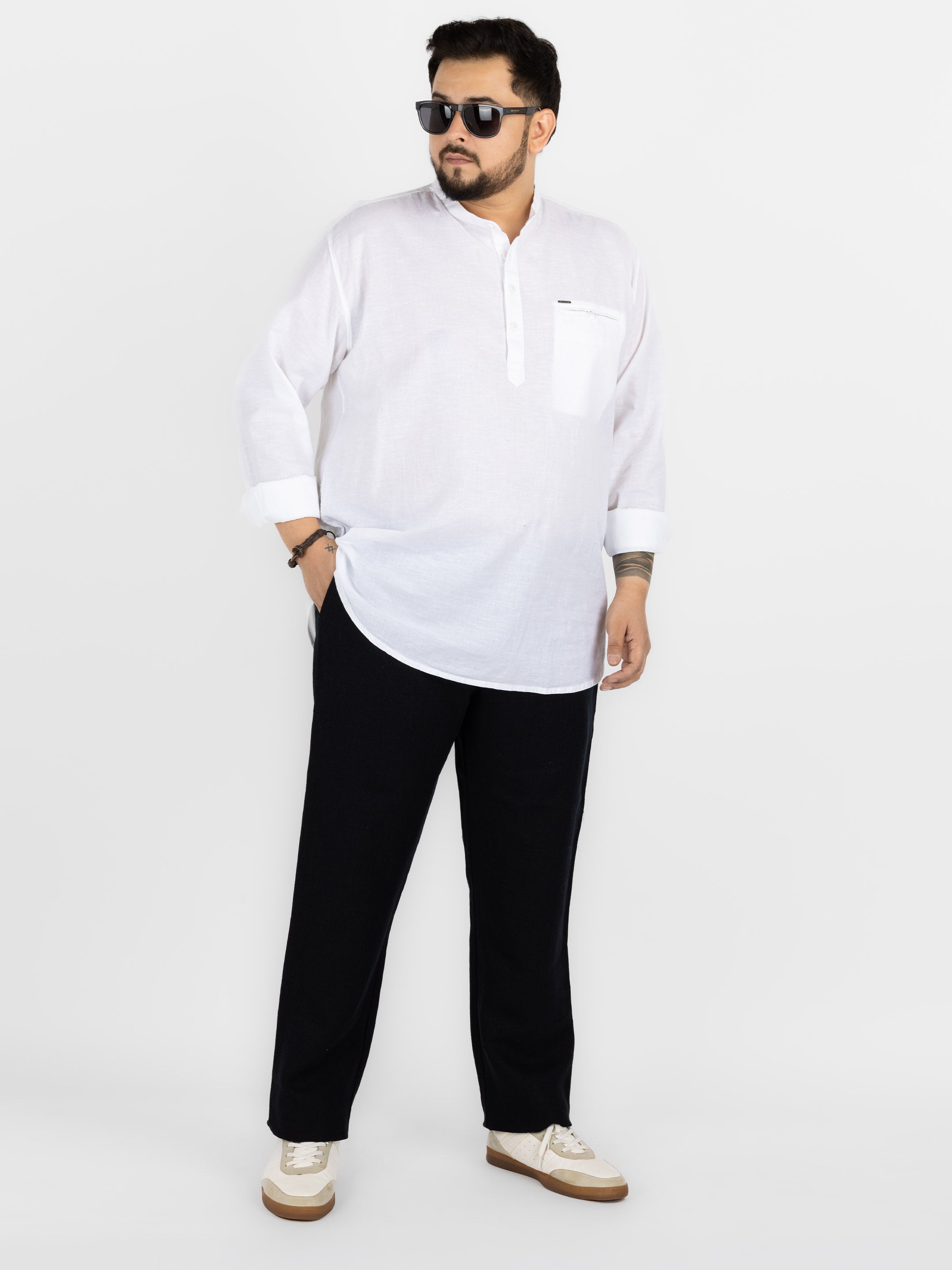 WHATZ Plus Size Premium Solid Linen Trousers for Men