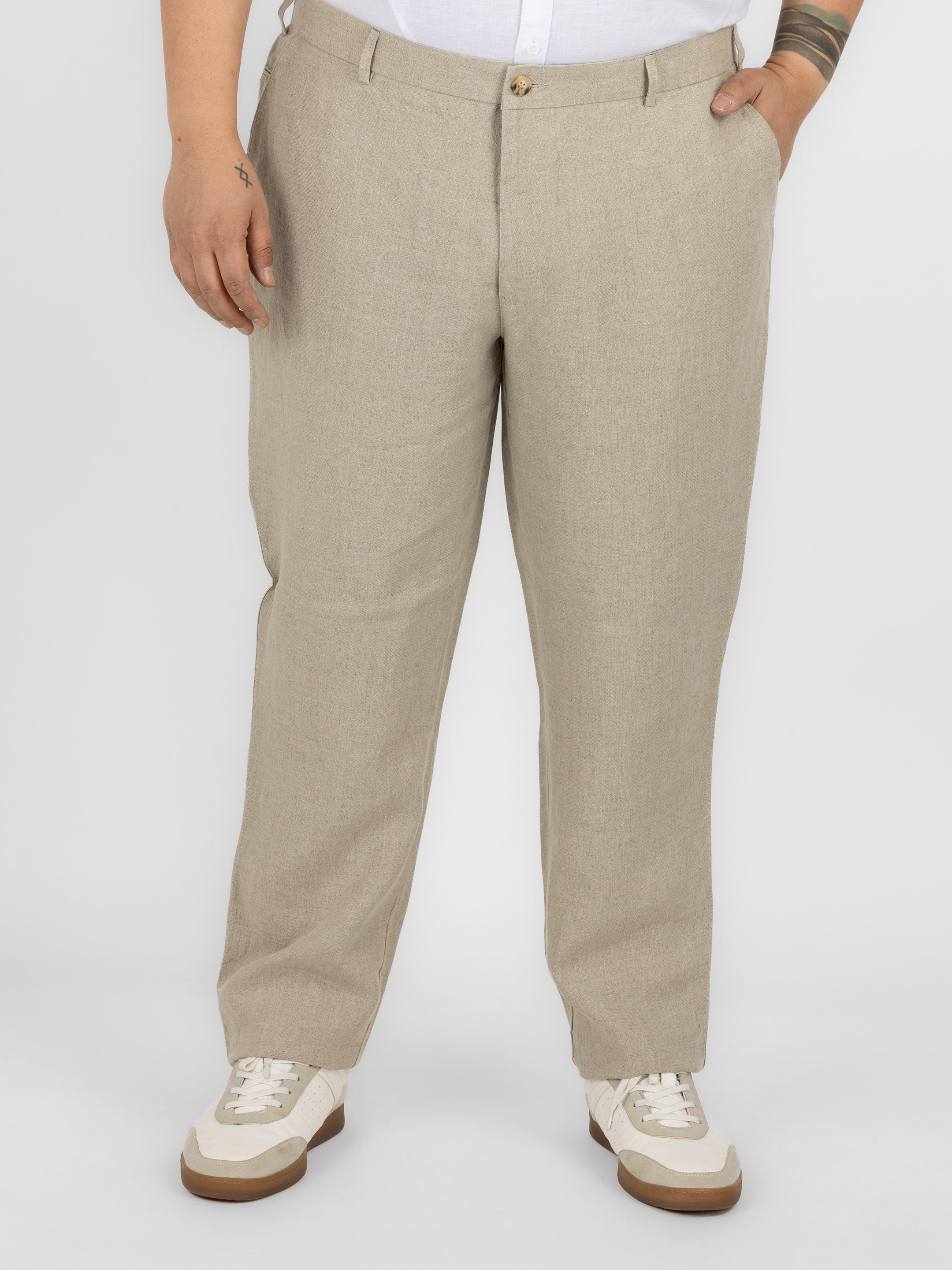 WHATZ Plus Size Premium Solid Linen Trousers for Men